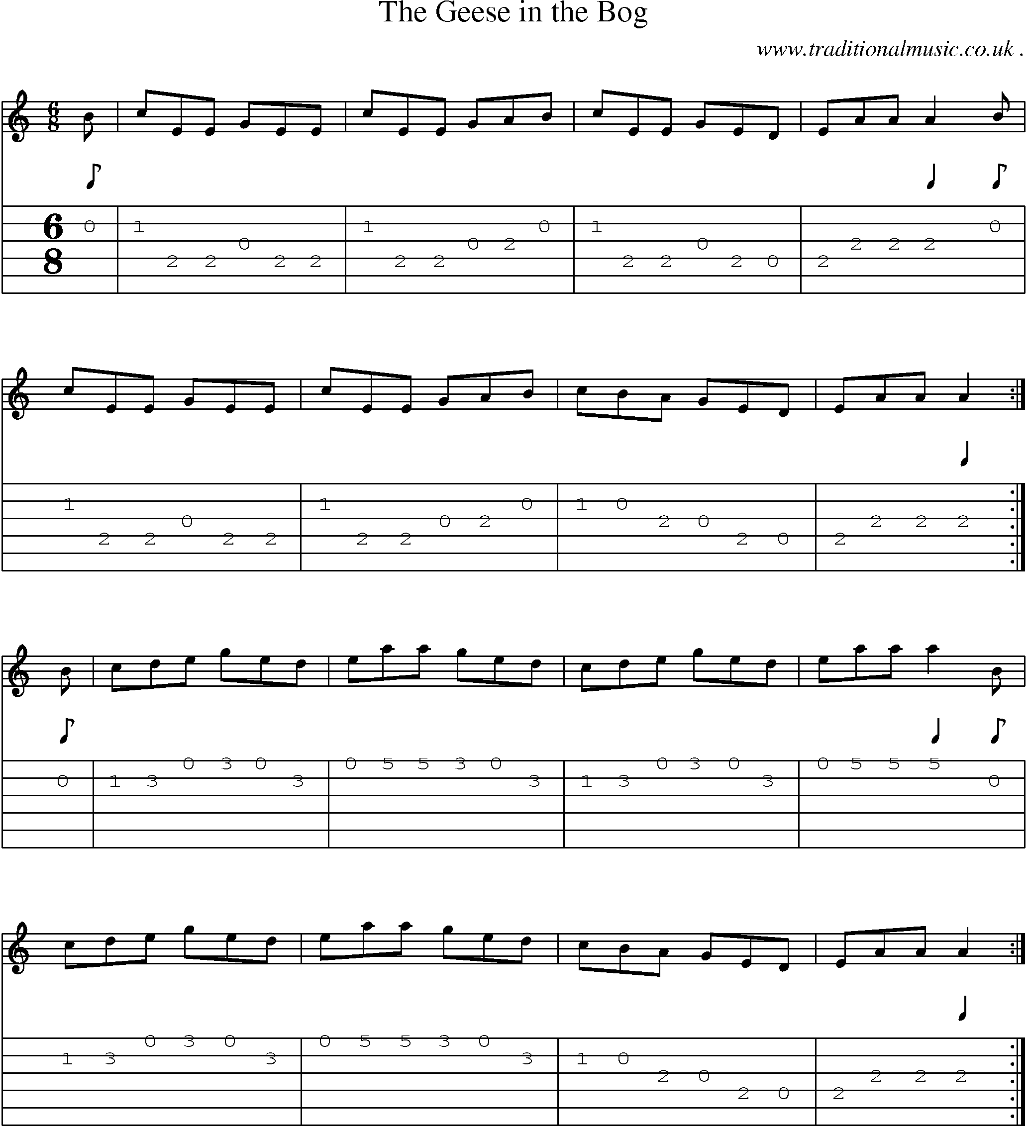 Sheet-Music and Guitar Tabs for The Geese In The Bog