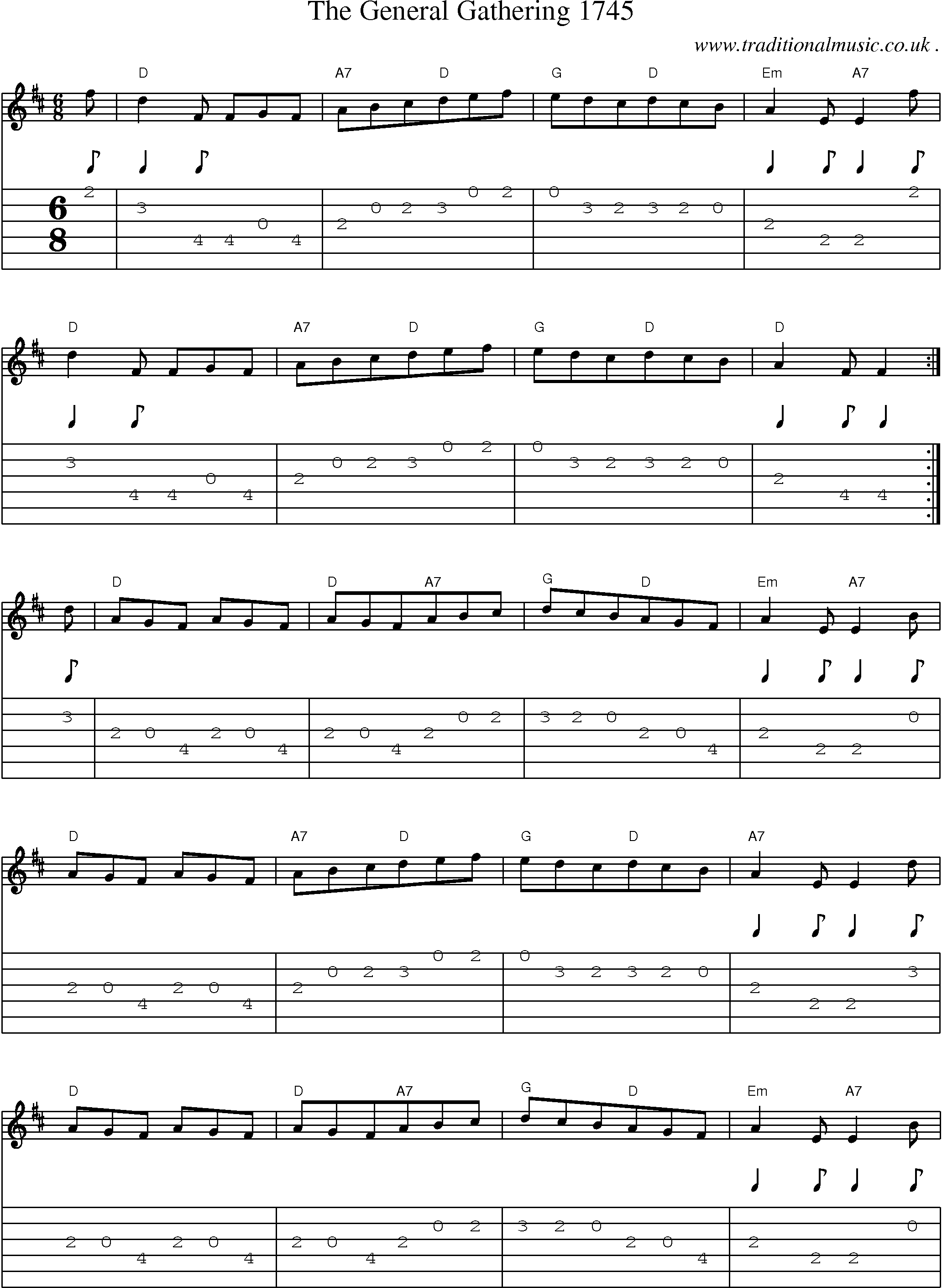Sheet-Music and Guitar Tabs for The General Gathering 1745