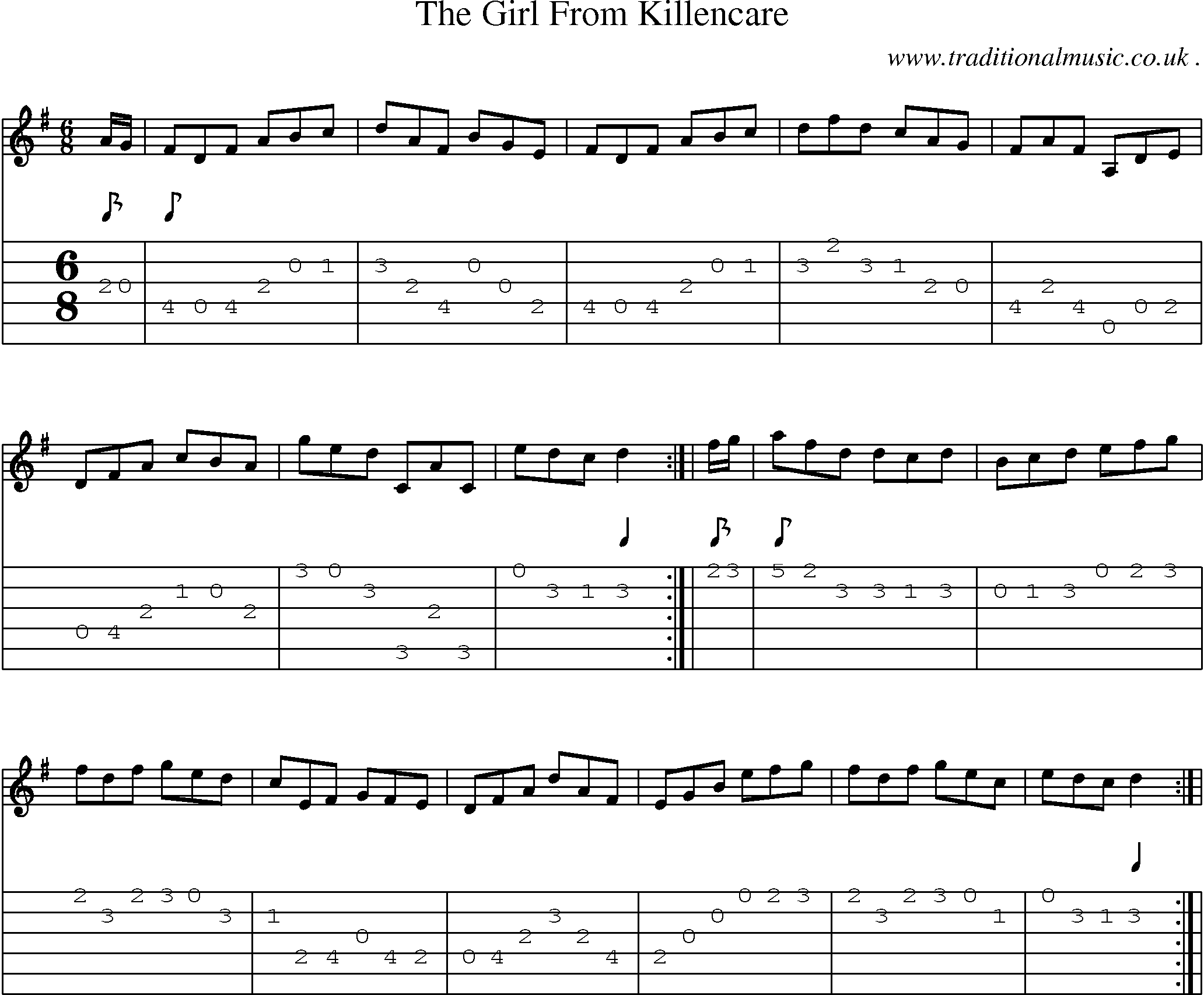 Sheet-Music and Guitar Tabs for The Girl From Killencare