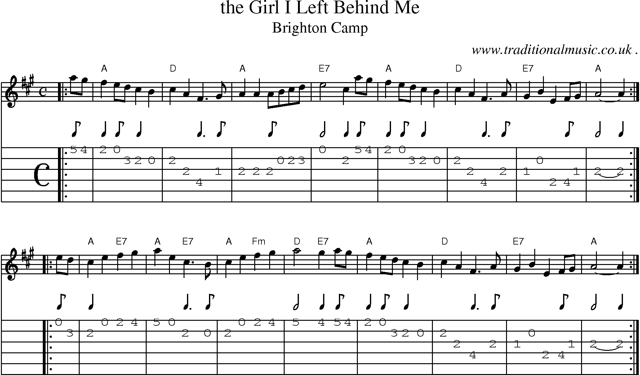 Sheet-Music and Guitar Tabs for The Girl I Left Behind Me