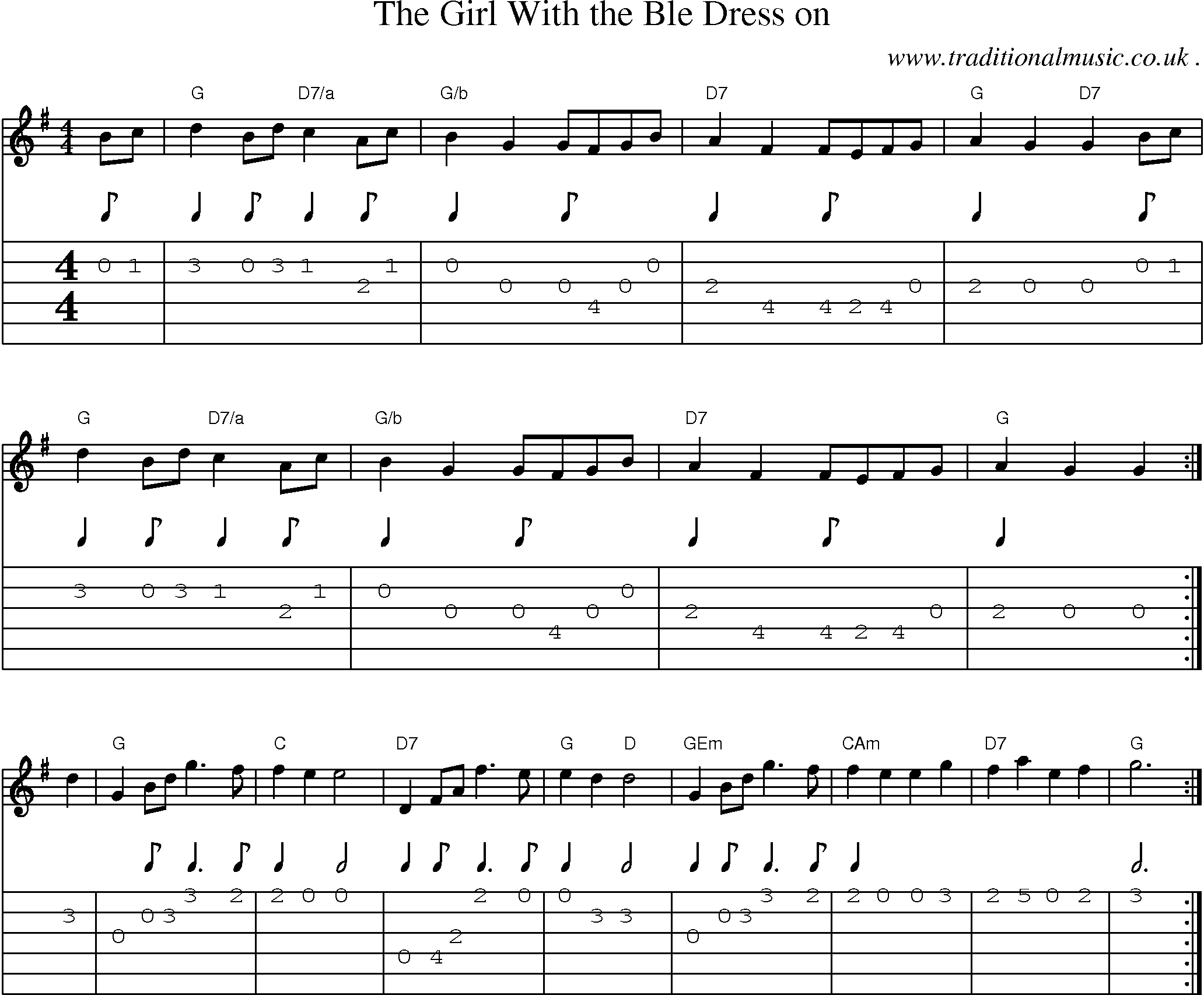 Sheet-Music and Guitar Tabs for The Girl With The Ble Dress On