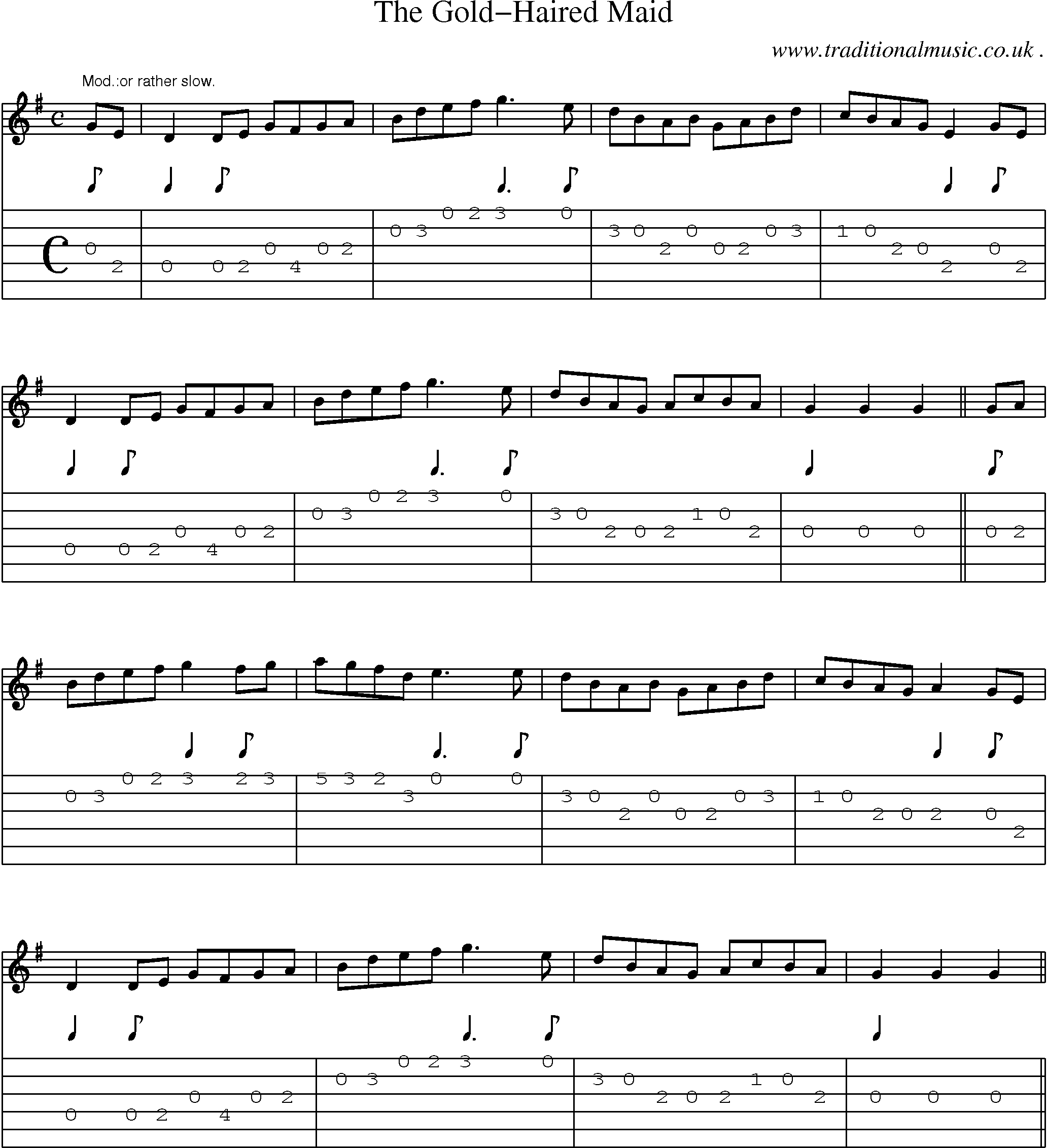 Sheet-Music and Guitar Tabs for The Gold-haired Maid