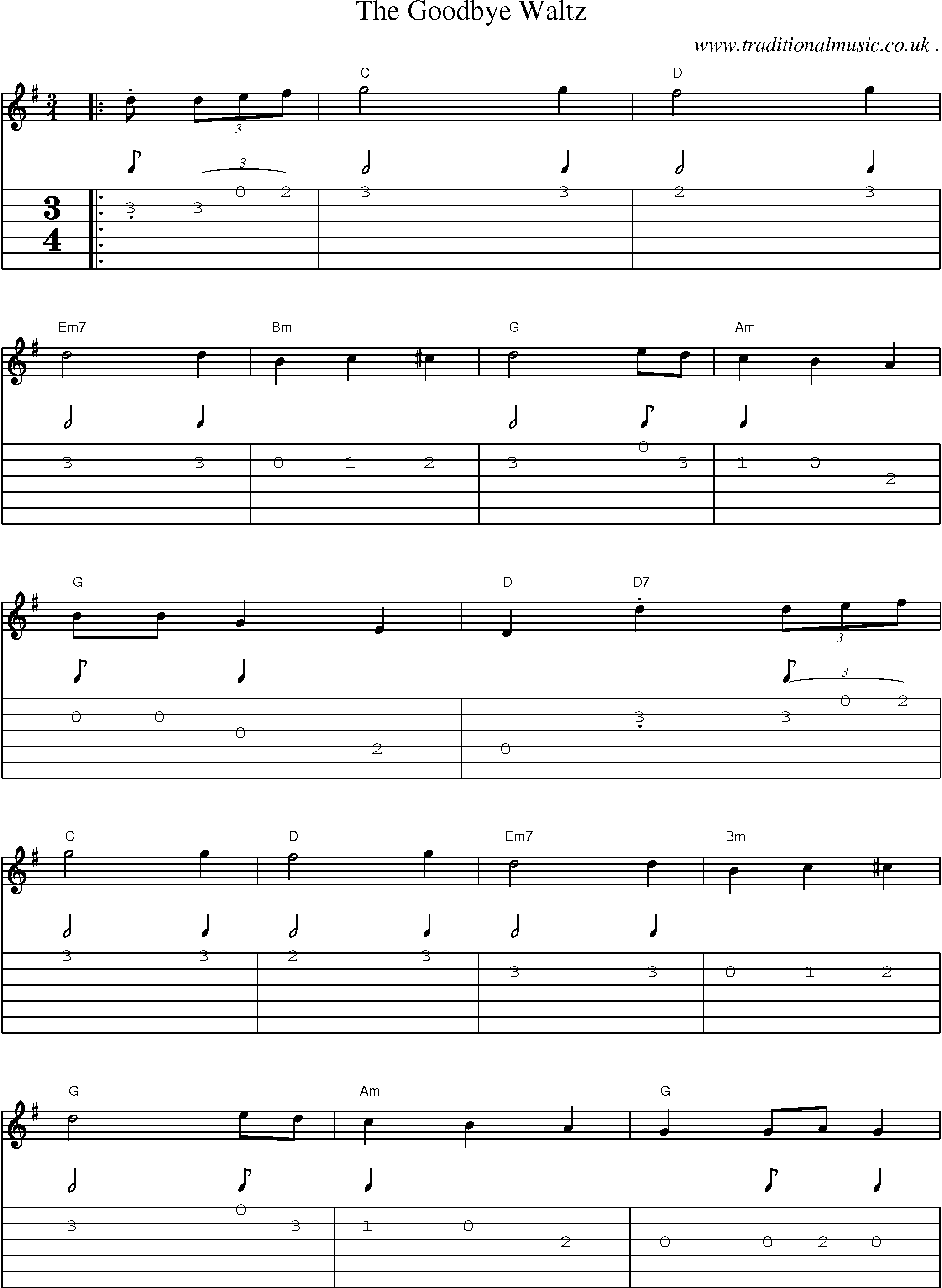 Sheet-Music and Guitar Tabs for The Goodbye Waltz