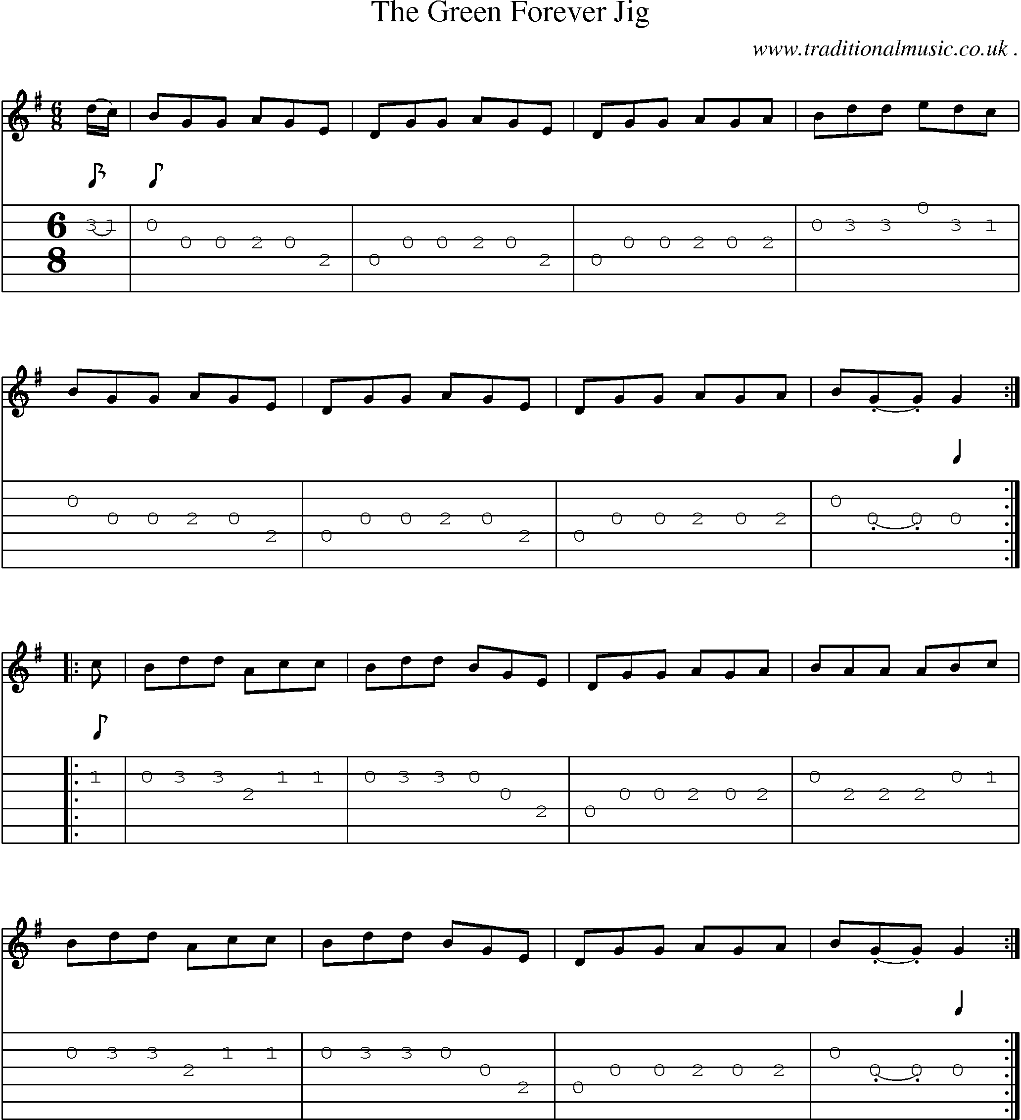 Sheet-Music and Guitar Tabs for The Green Forever Jig