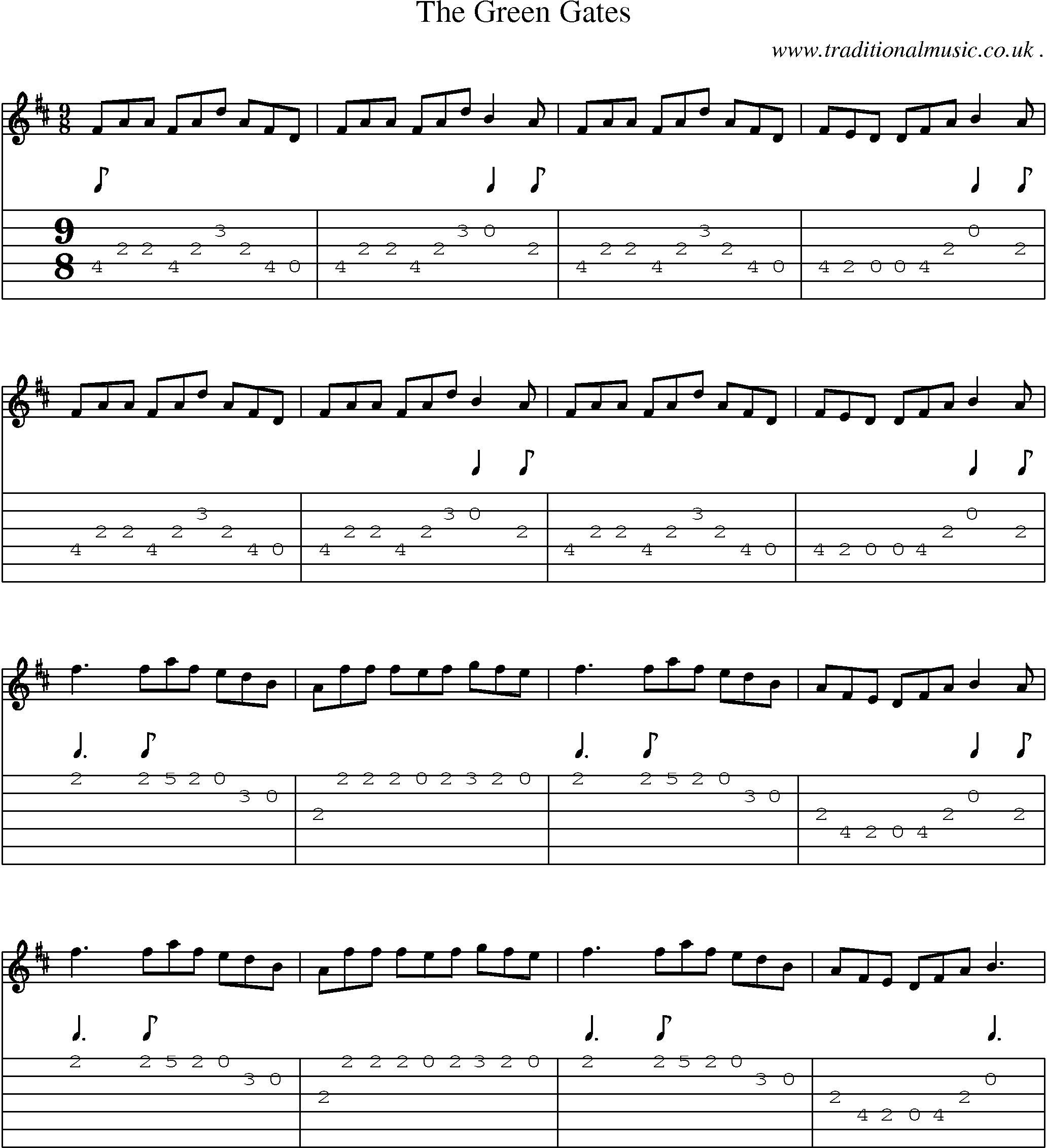 Sheet-Music and Guitar Tabs for The Green Gates
