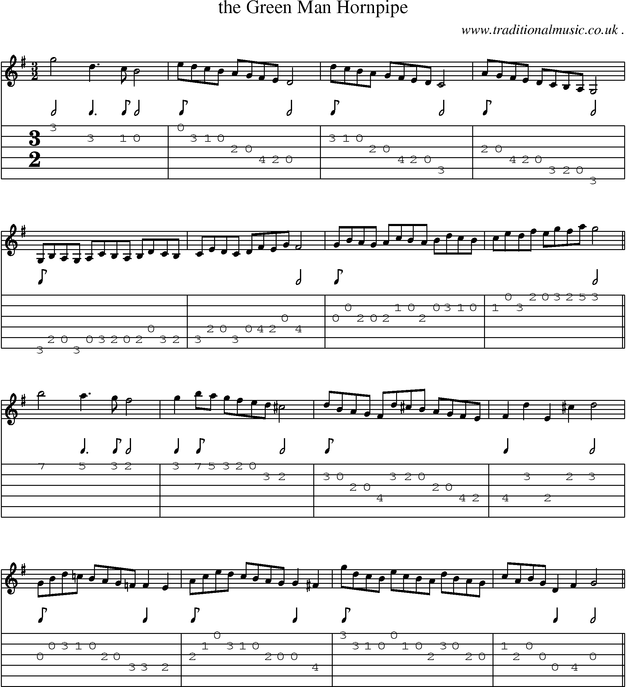 Sheet-Music and Guitar Tabs for The Green Man Hornpipe