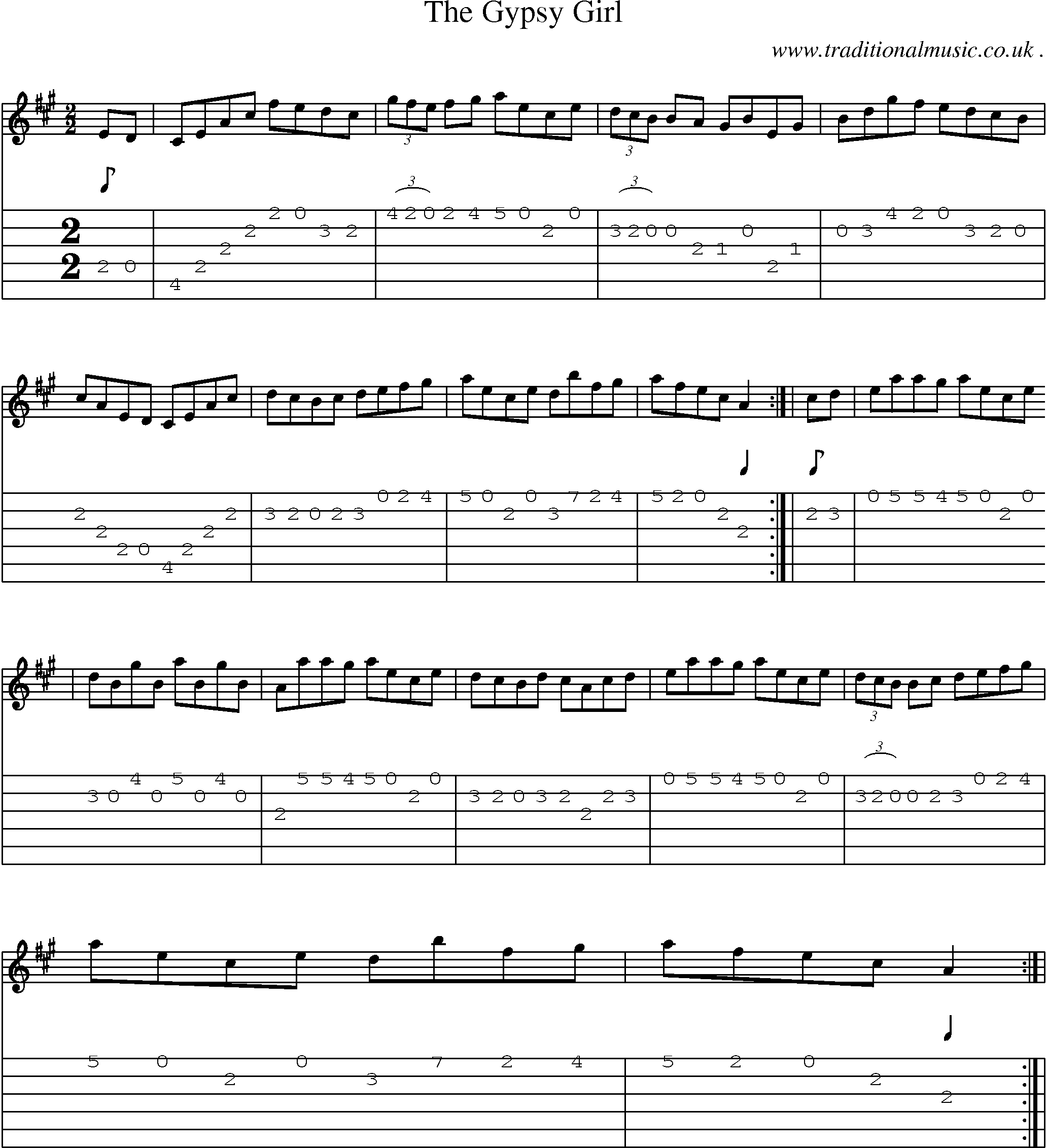Sheet-Music and Guitar Tabs for The Gypsy Girl