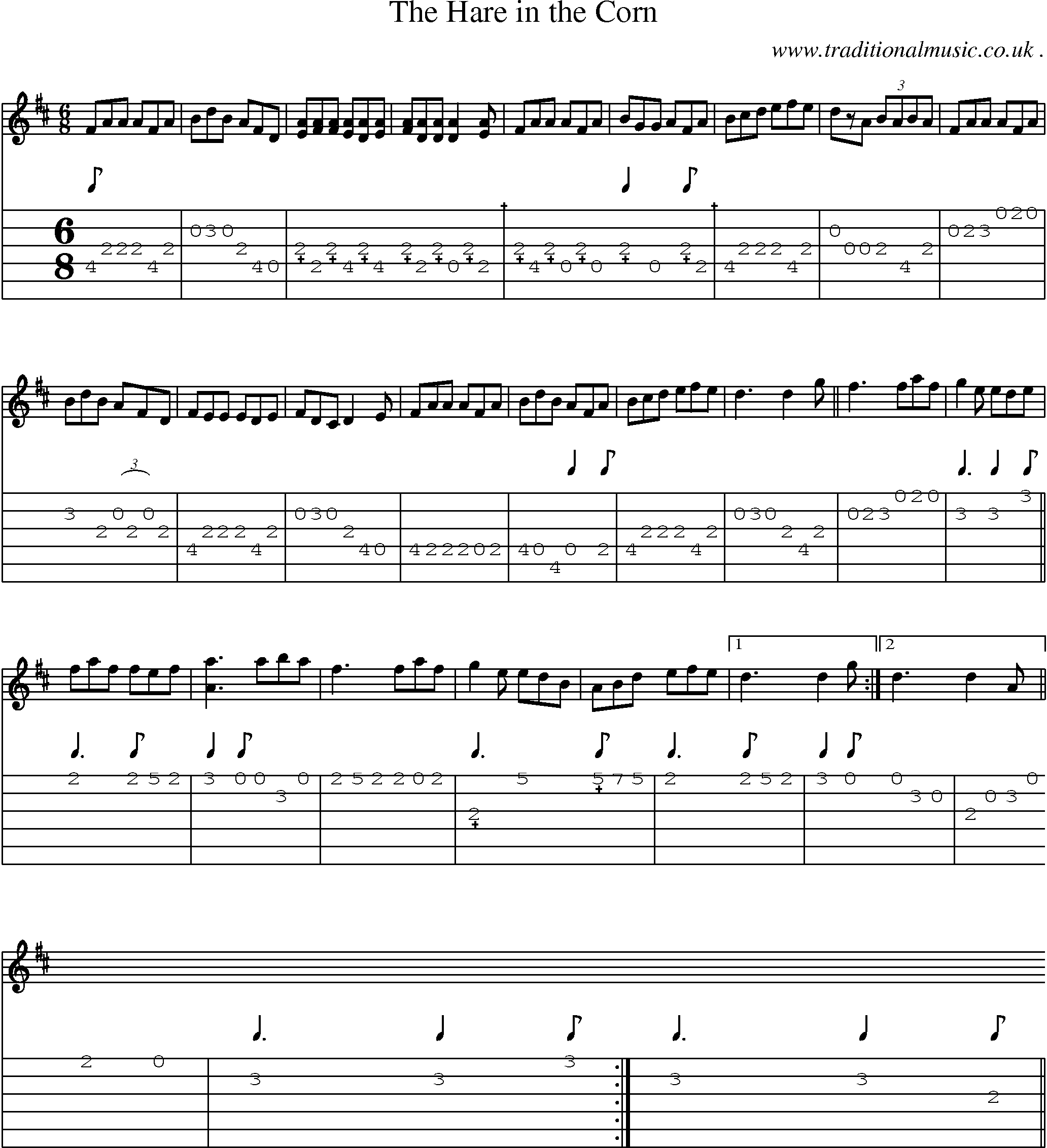 Sheet-Music and Guitar Tabs for The Hare In The Corn