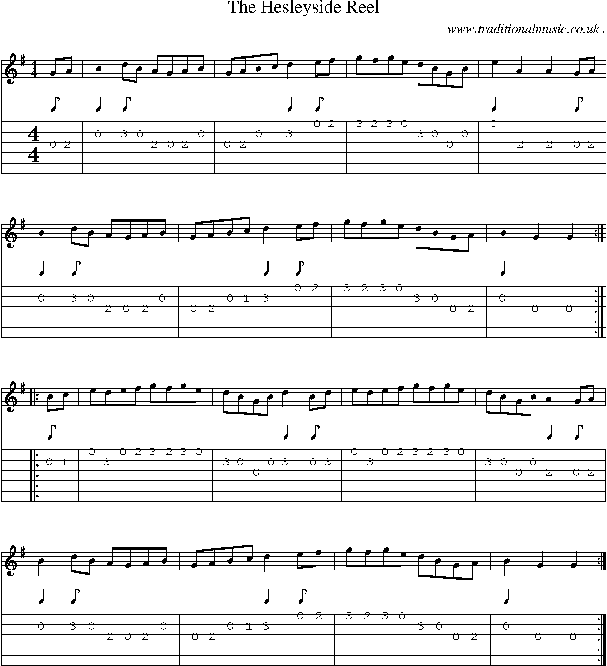 Sheet-Music and Guitar Tabs for The Hesleyside Reel