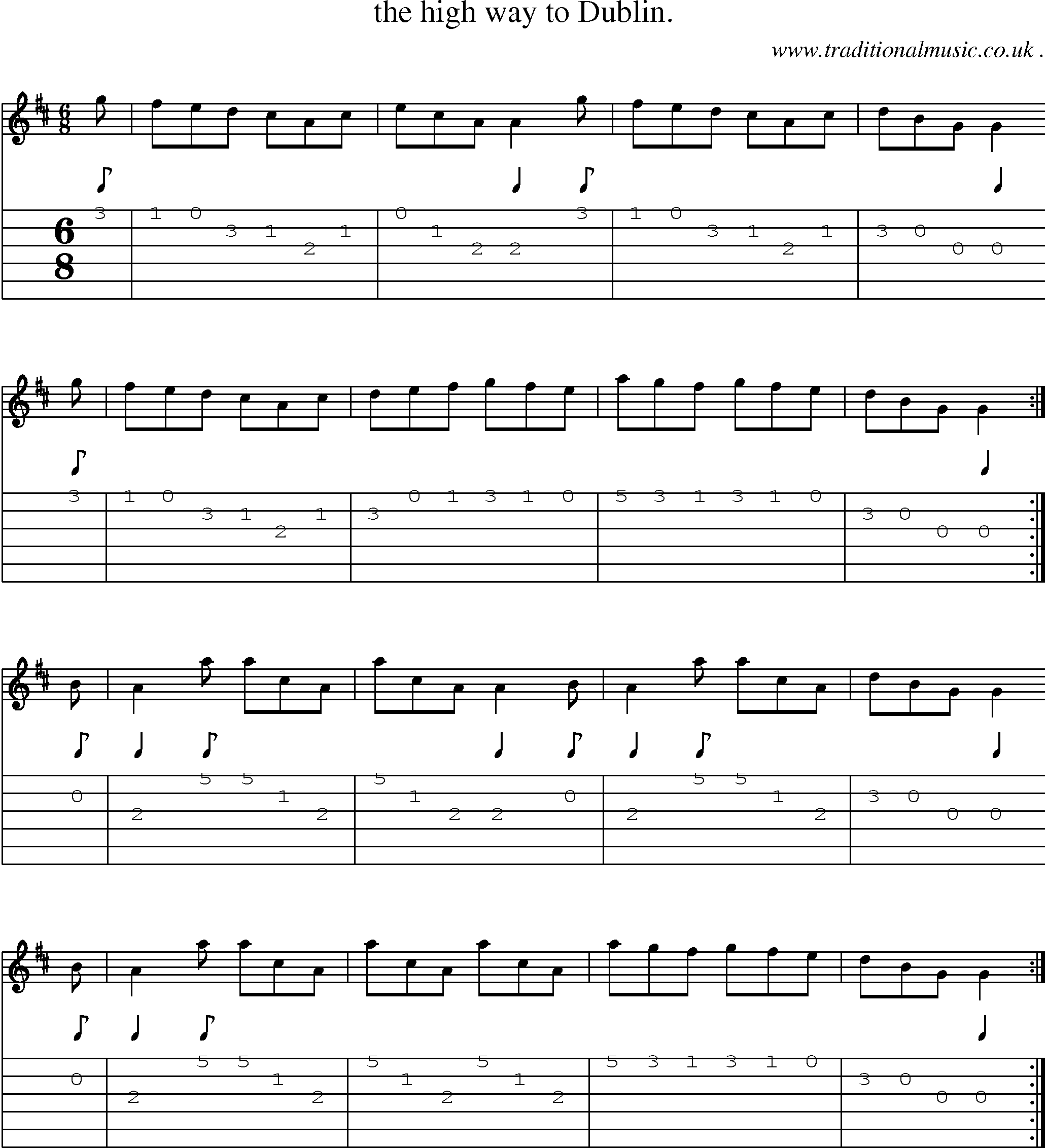 Sheet-Music and Guitar Tabs for The High Way To Dublin