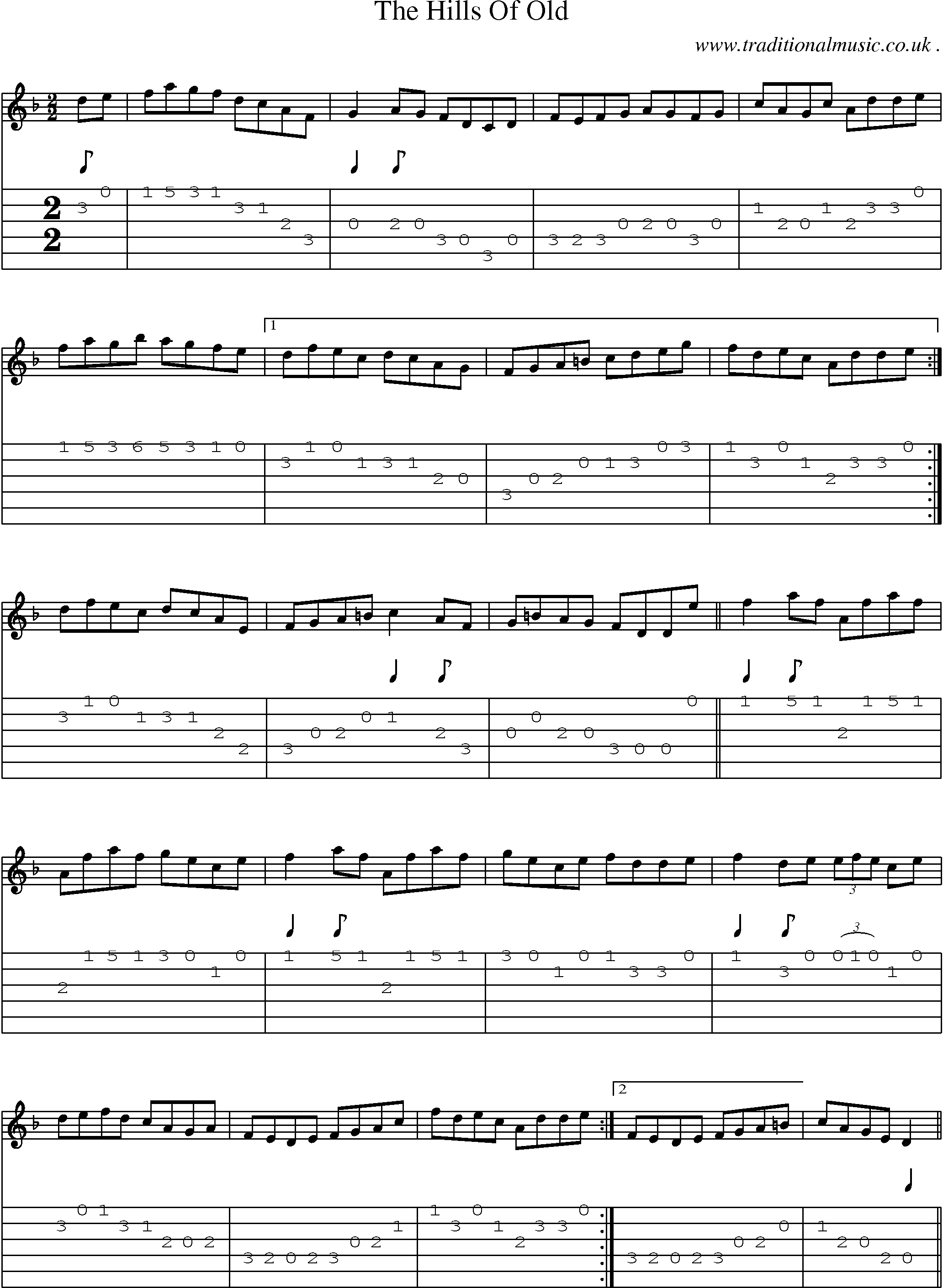 Sheet-Music and Guitar Tabs for The Hills Of Old