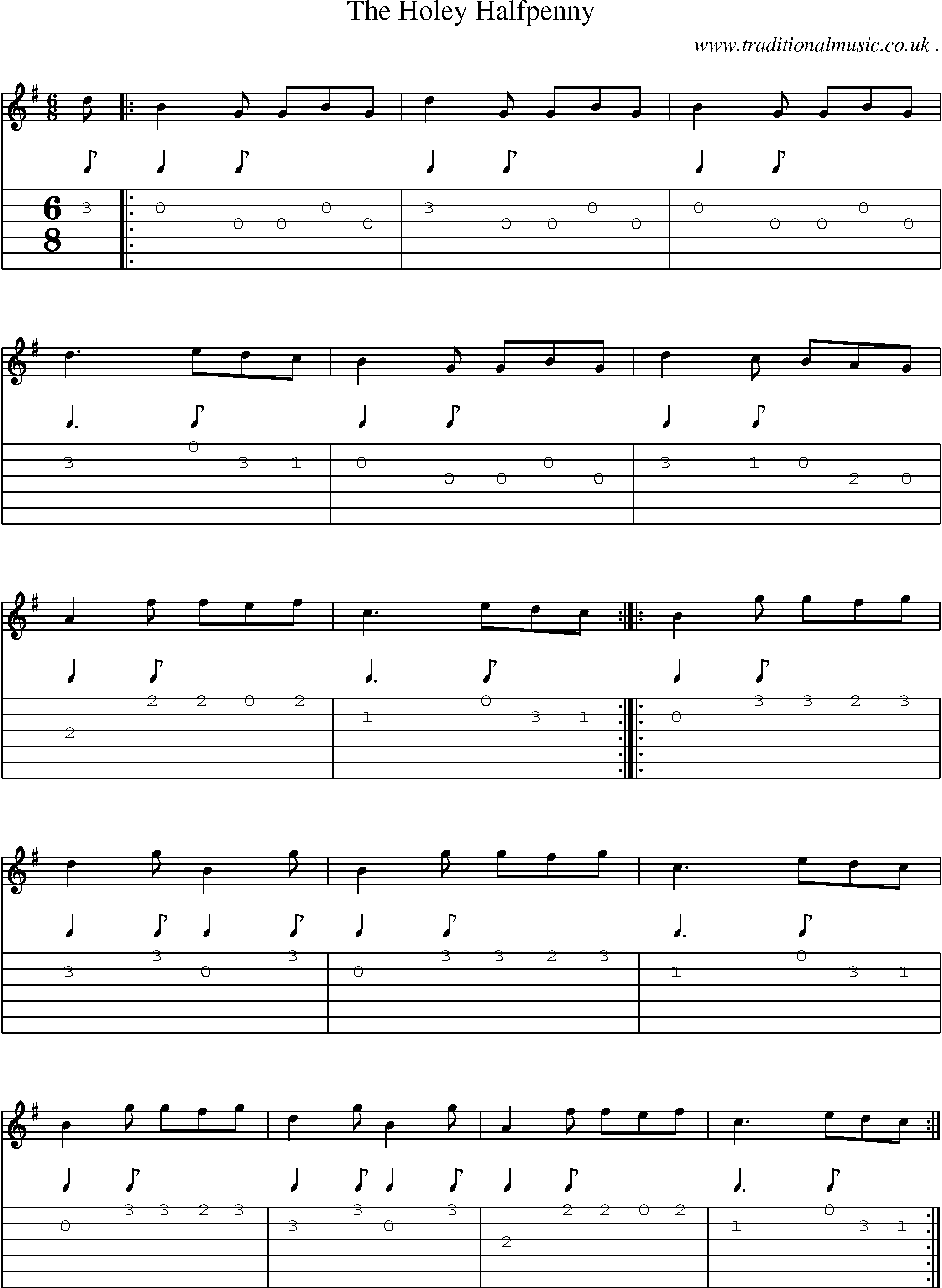Sheet-Music and Guitar Tabs for The Holey Halfpenny