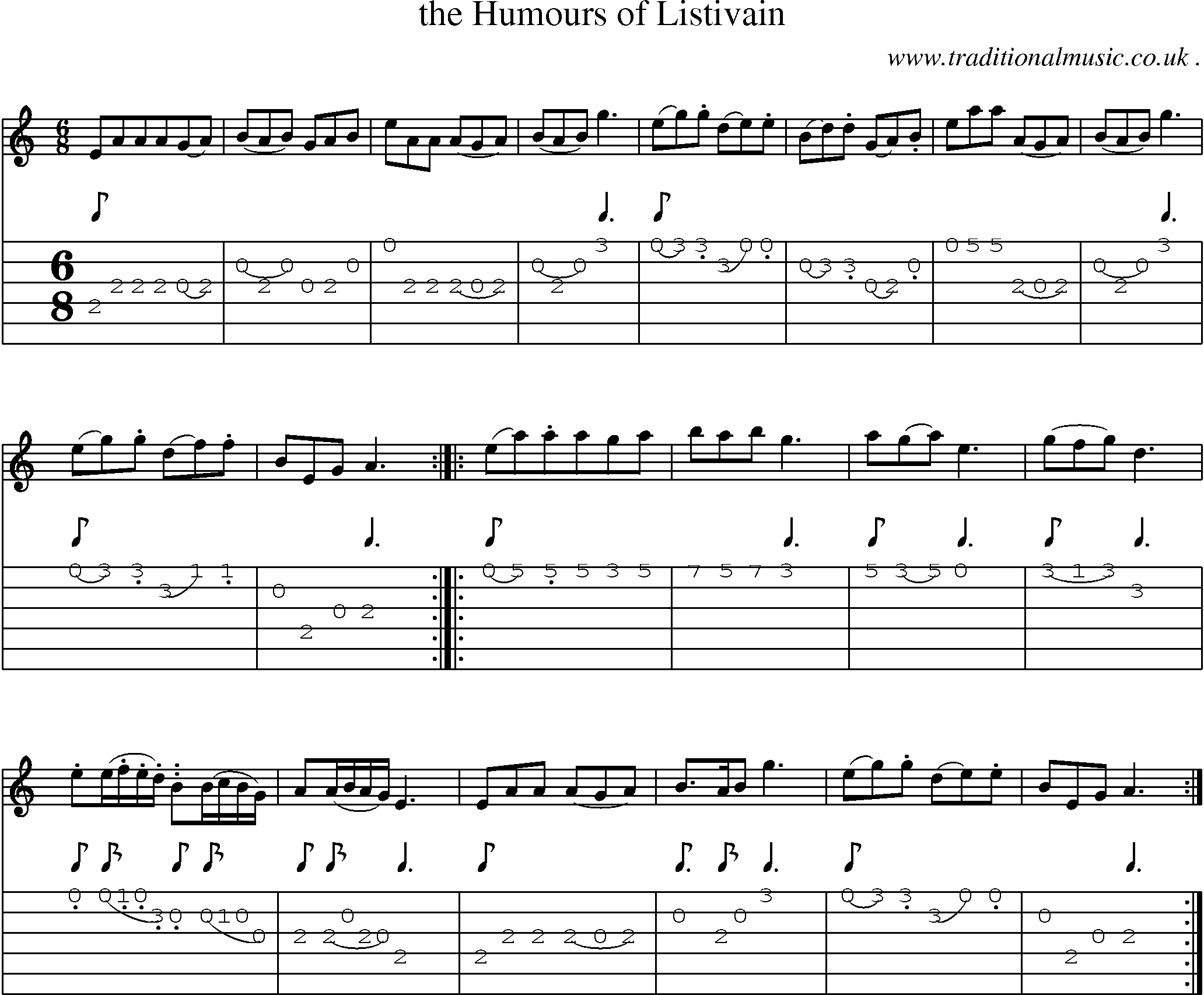 Sheet-Music and Guitar Tabs for The Humours Of Listivain