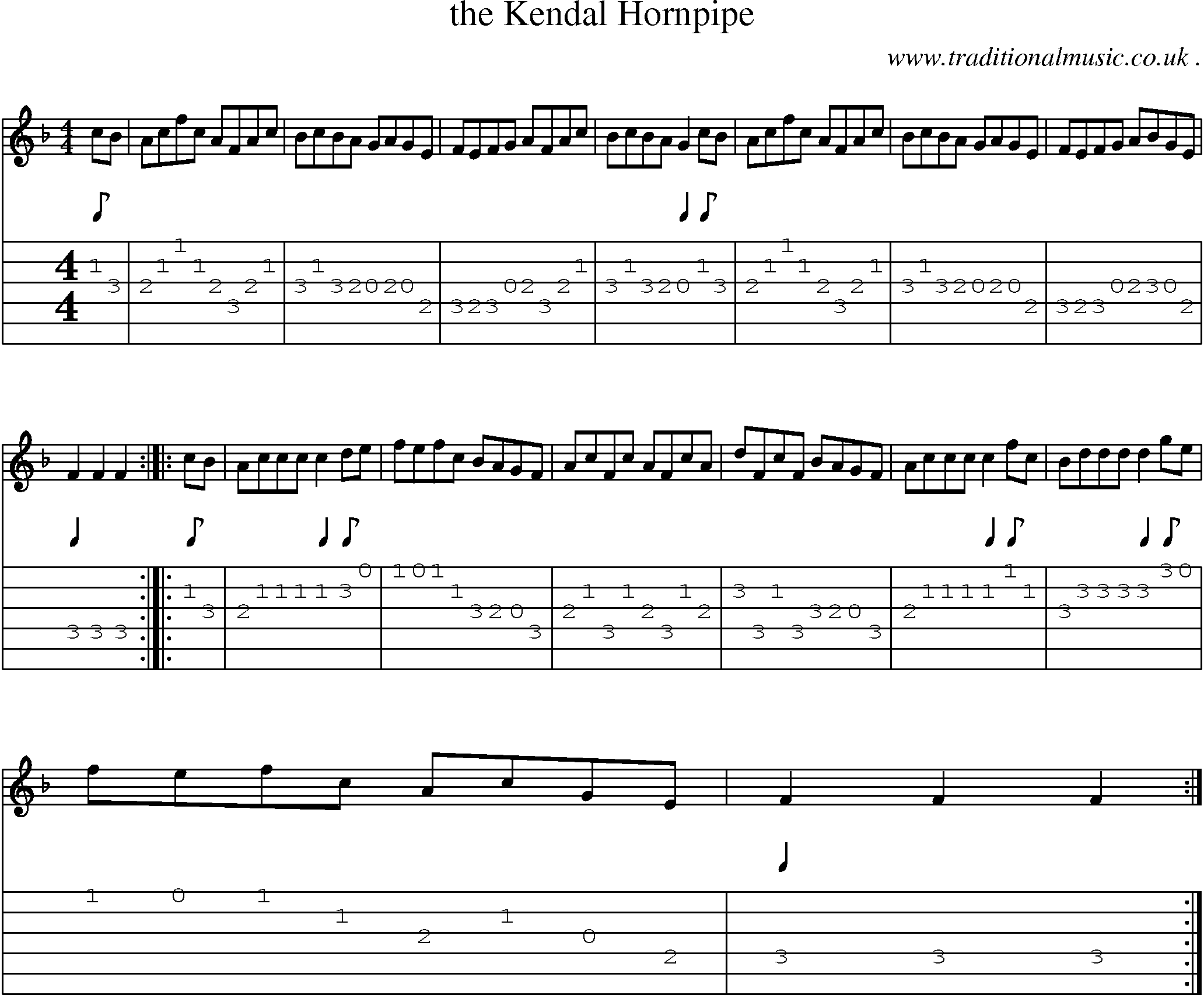 Sheet-Music and Guitar Tabs for The Kendal Hornpipe