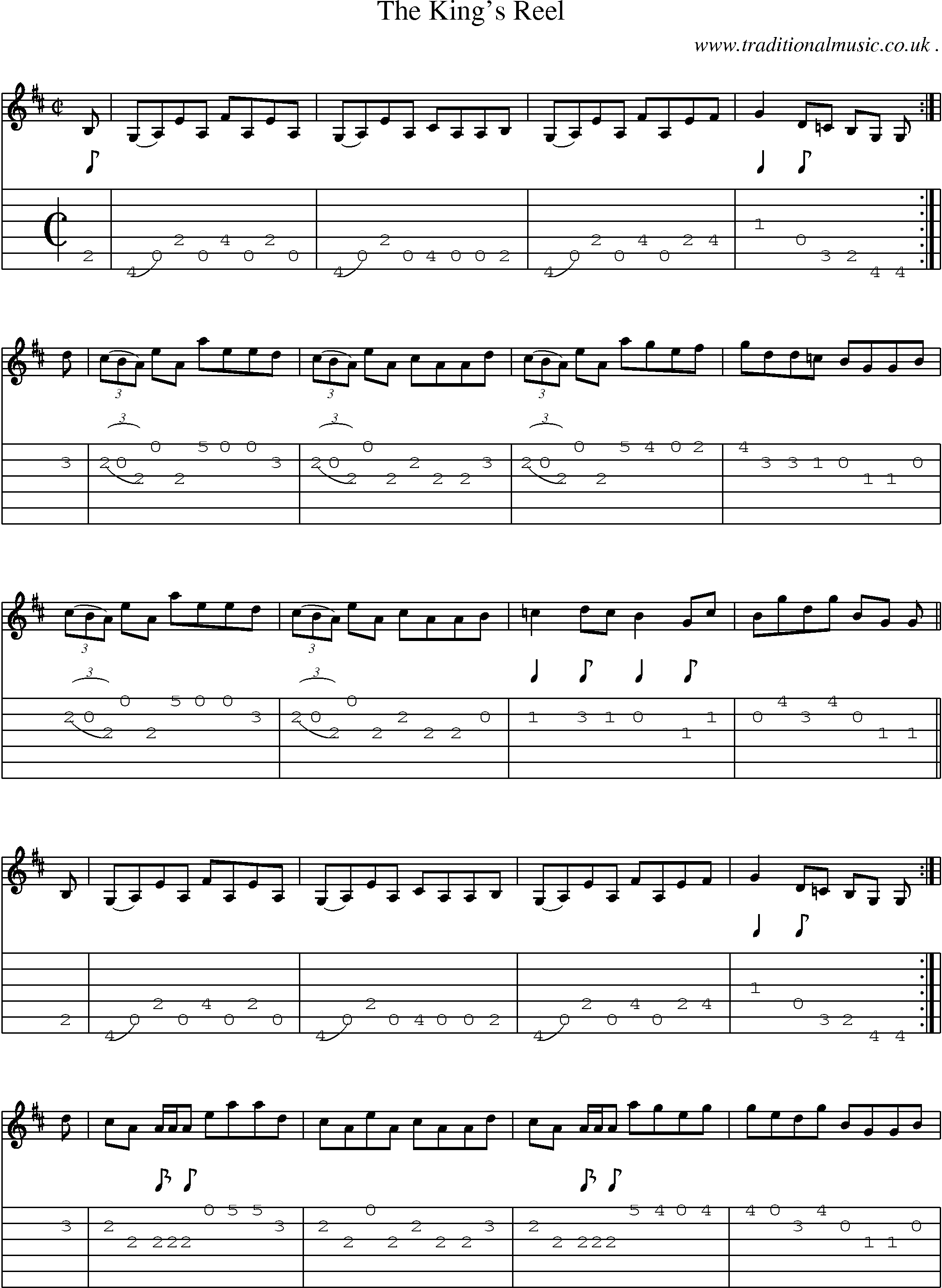Sheet-Music and Guitar Tabs for The Kings Reel