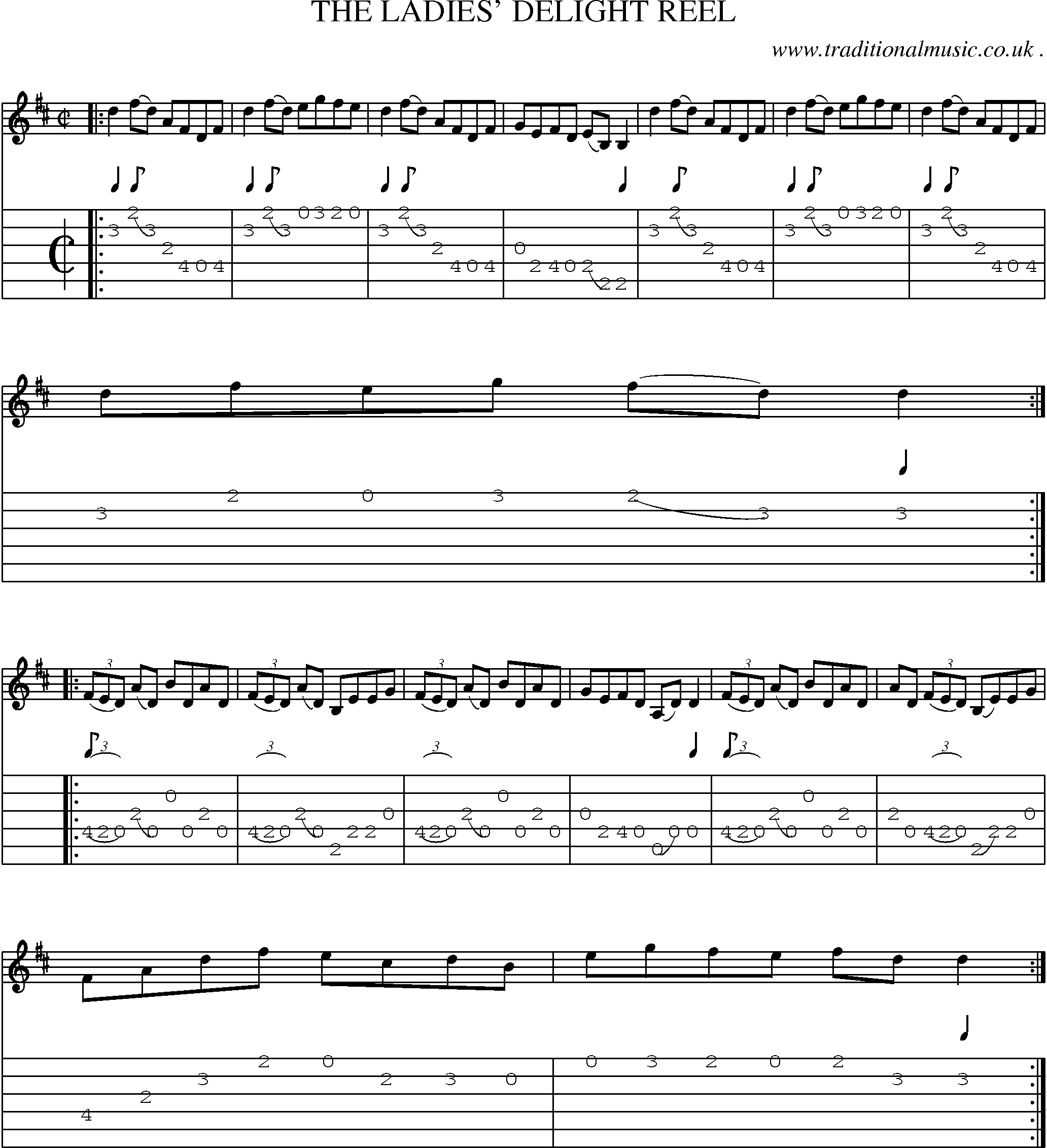 Sheet-Music and Guitar Tabs for The Ladies Delight Reel