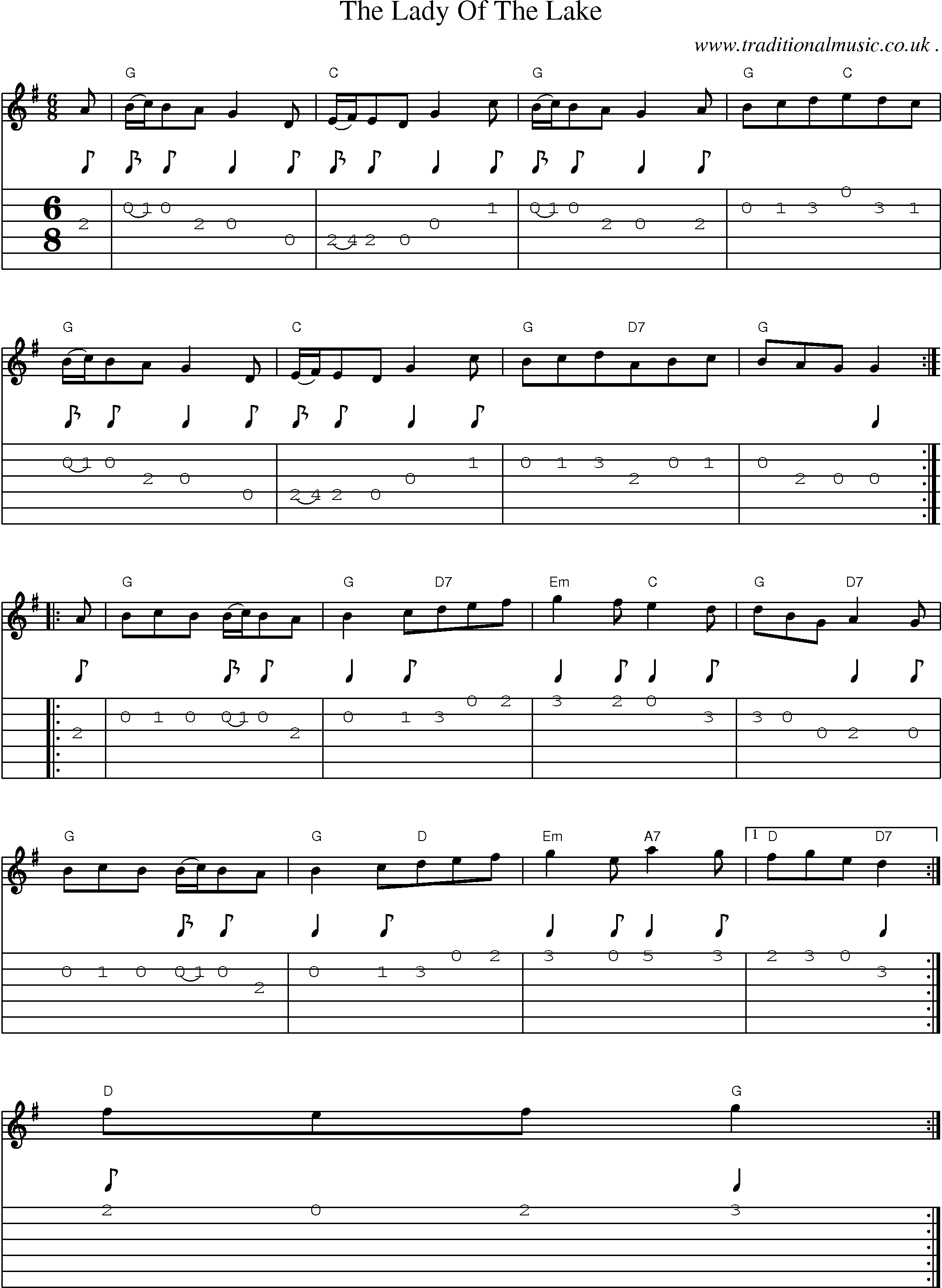 Sheet-Music and Guitar Tabs for The Lady Of The Lake