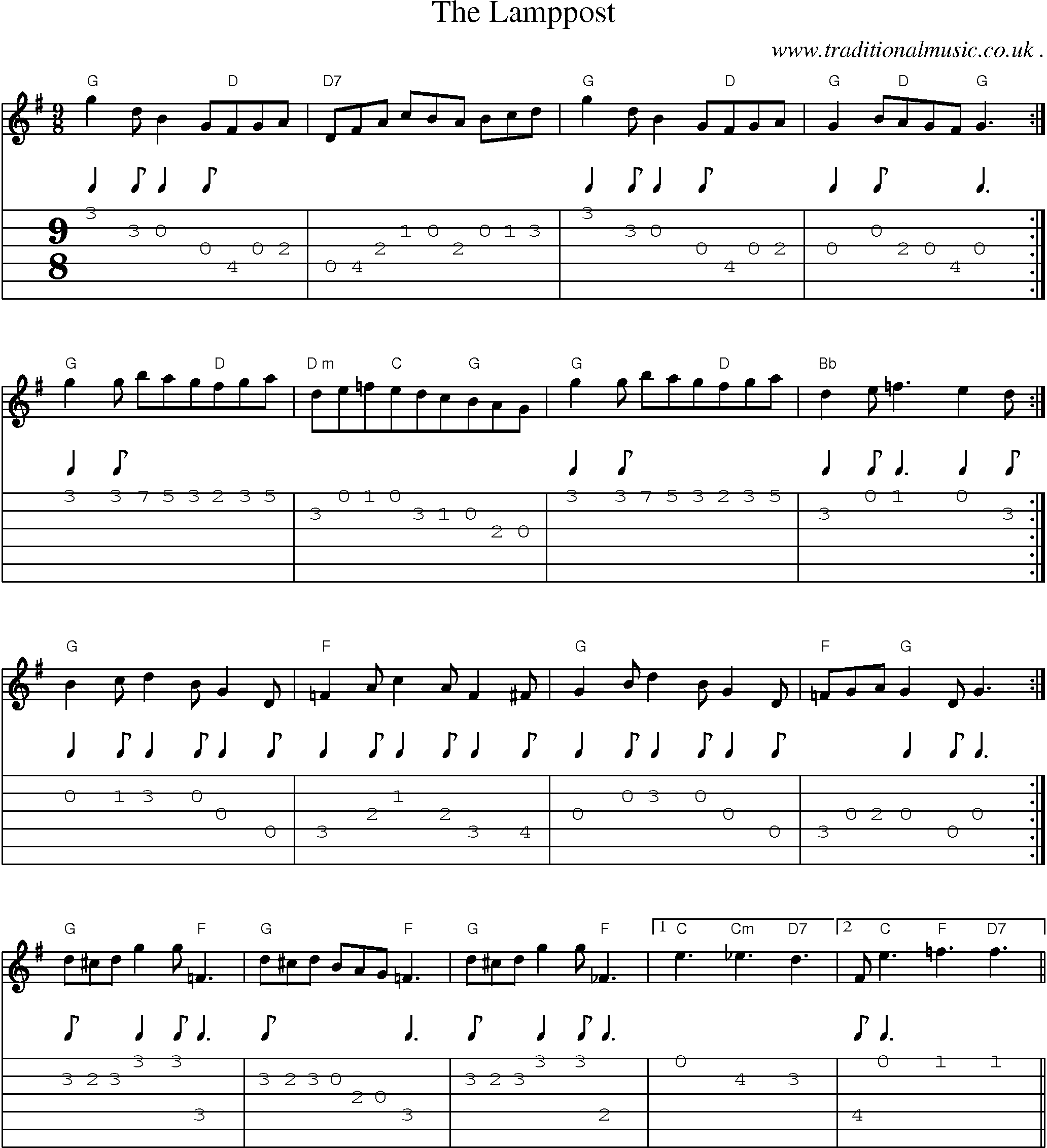 Sheet-Music and Guitar Tabs for The Lamppost
