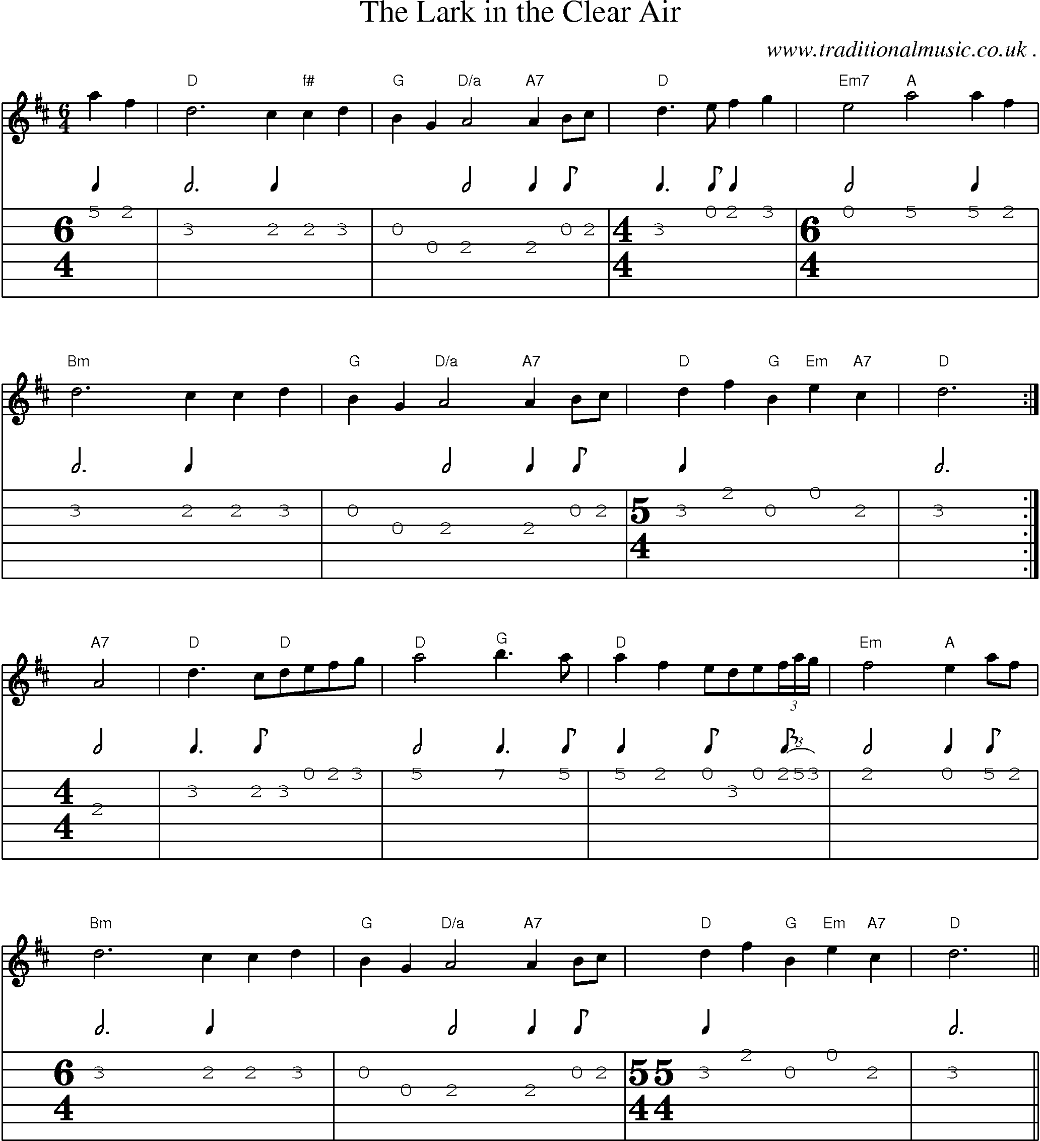 Sheet-Music and Guitar Tabs for The Lark In The Clear Air