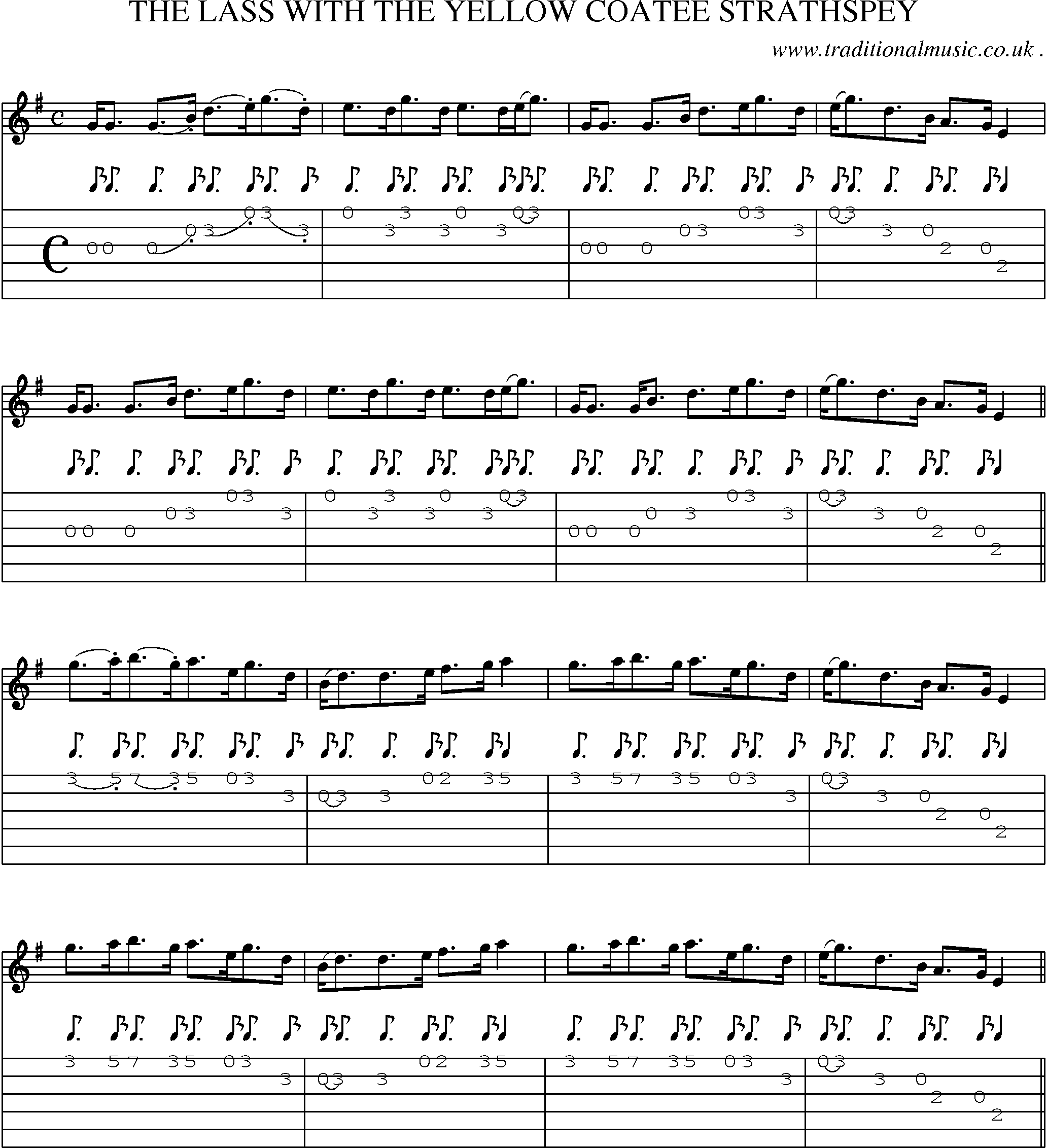 Sheet-Music and Guitar Tabs for The Lass With The Yellow Coatee Strathspey