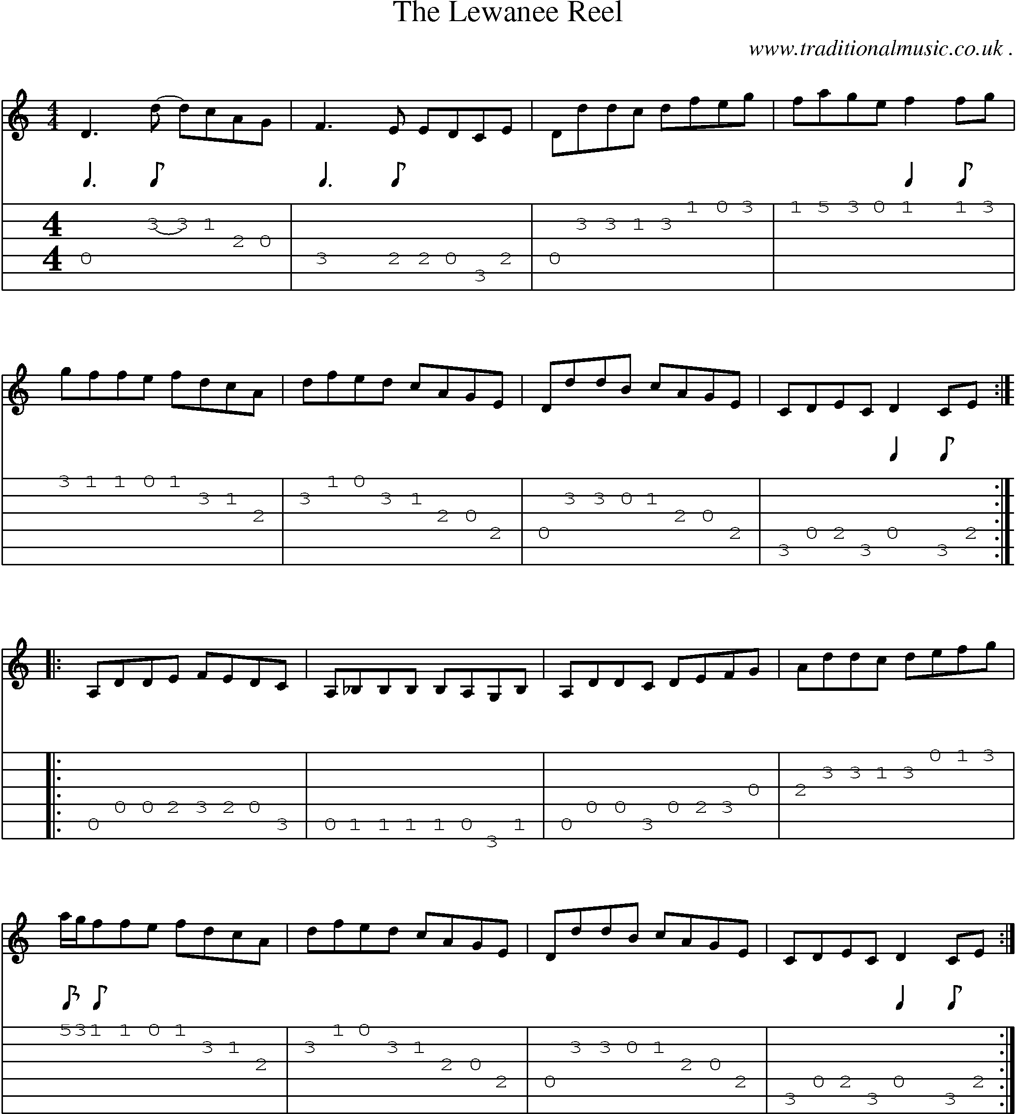 Sheet-Music and Guitar Tabs for The Lewanee Reel