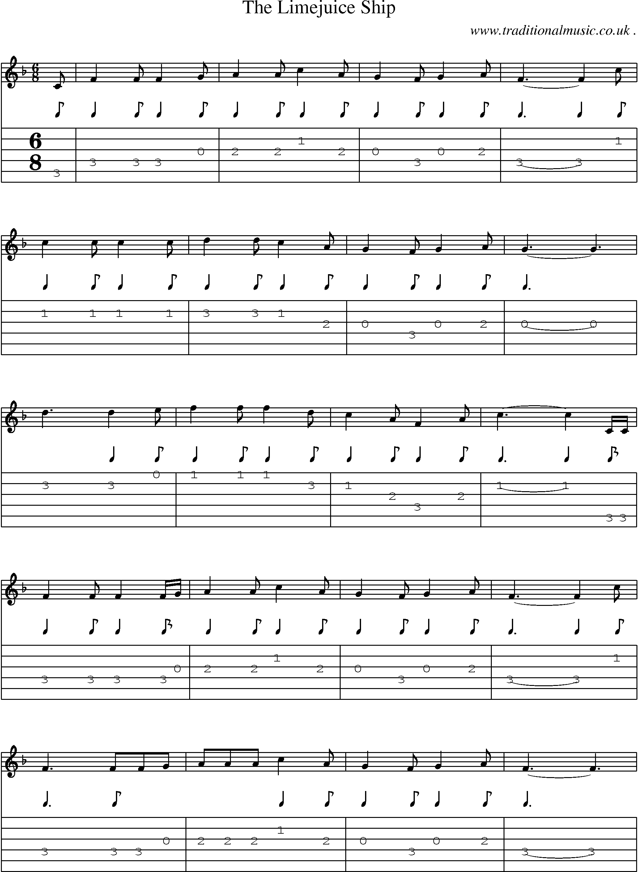 Sheet-Music and Guitar Tabs for The Limejuice Ship