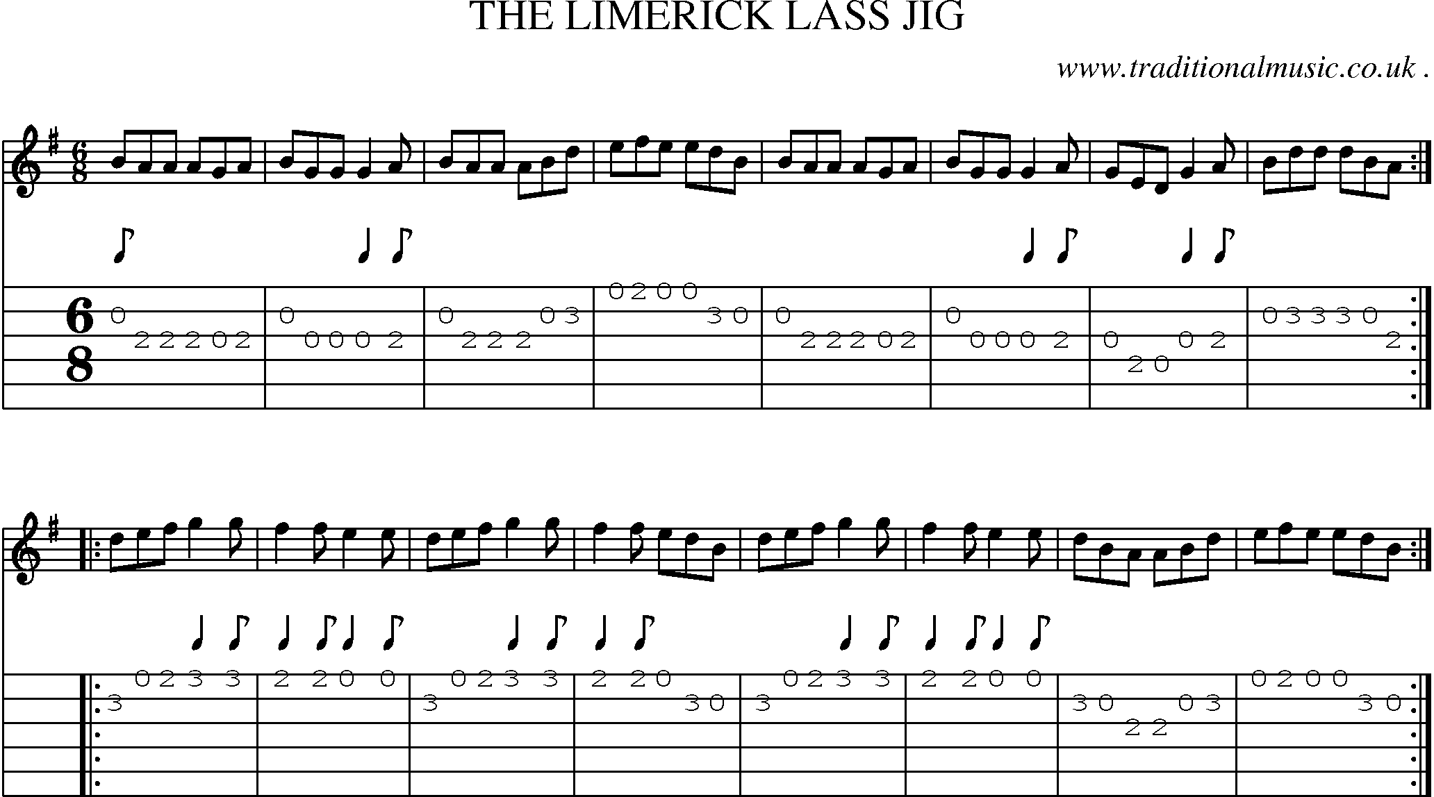 Sheet-Music and Guitar Tabs for The Limerick Lass Jig