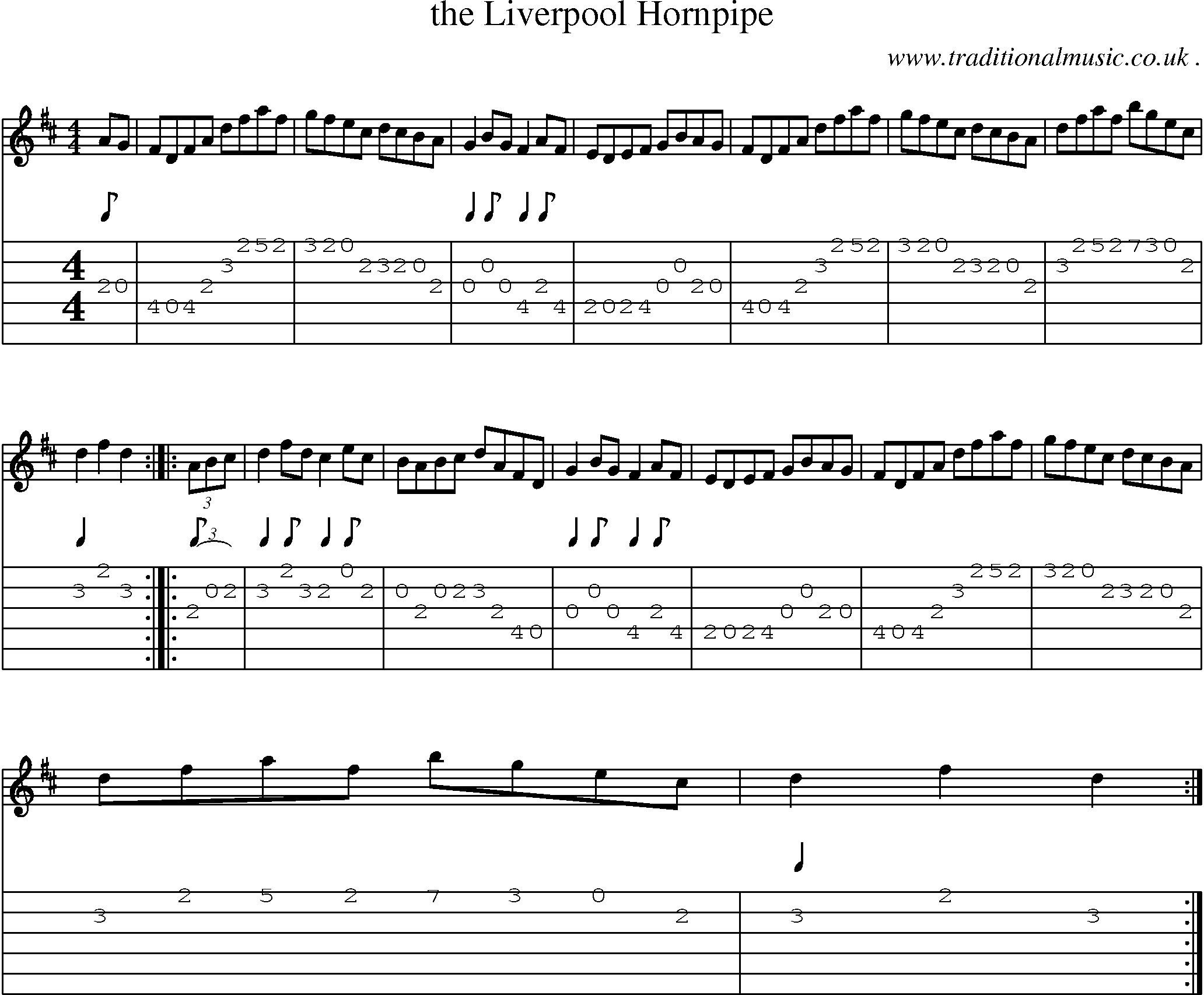 Sheet-Music and Guitar Tabs for The Liverpool Hornpipe