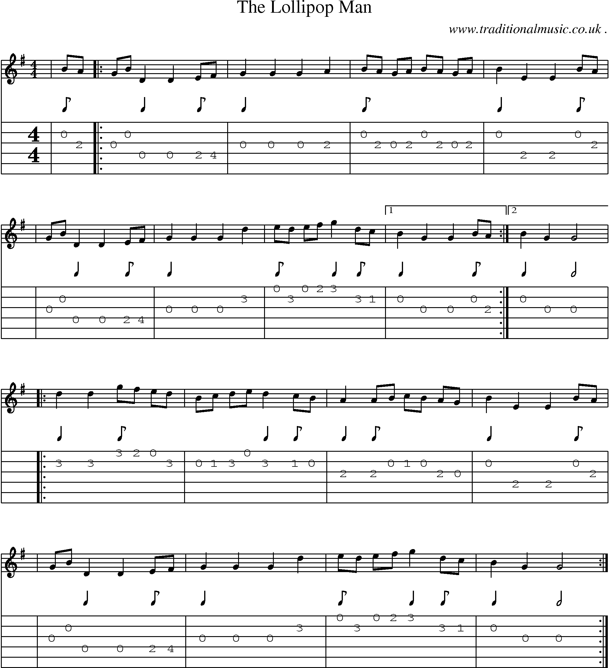 Sheet-Music and Guitar Tabs for The Lollipop Man