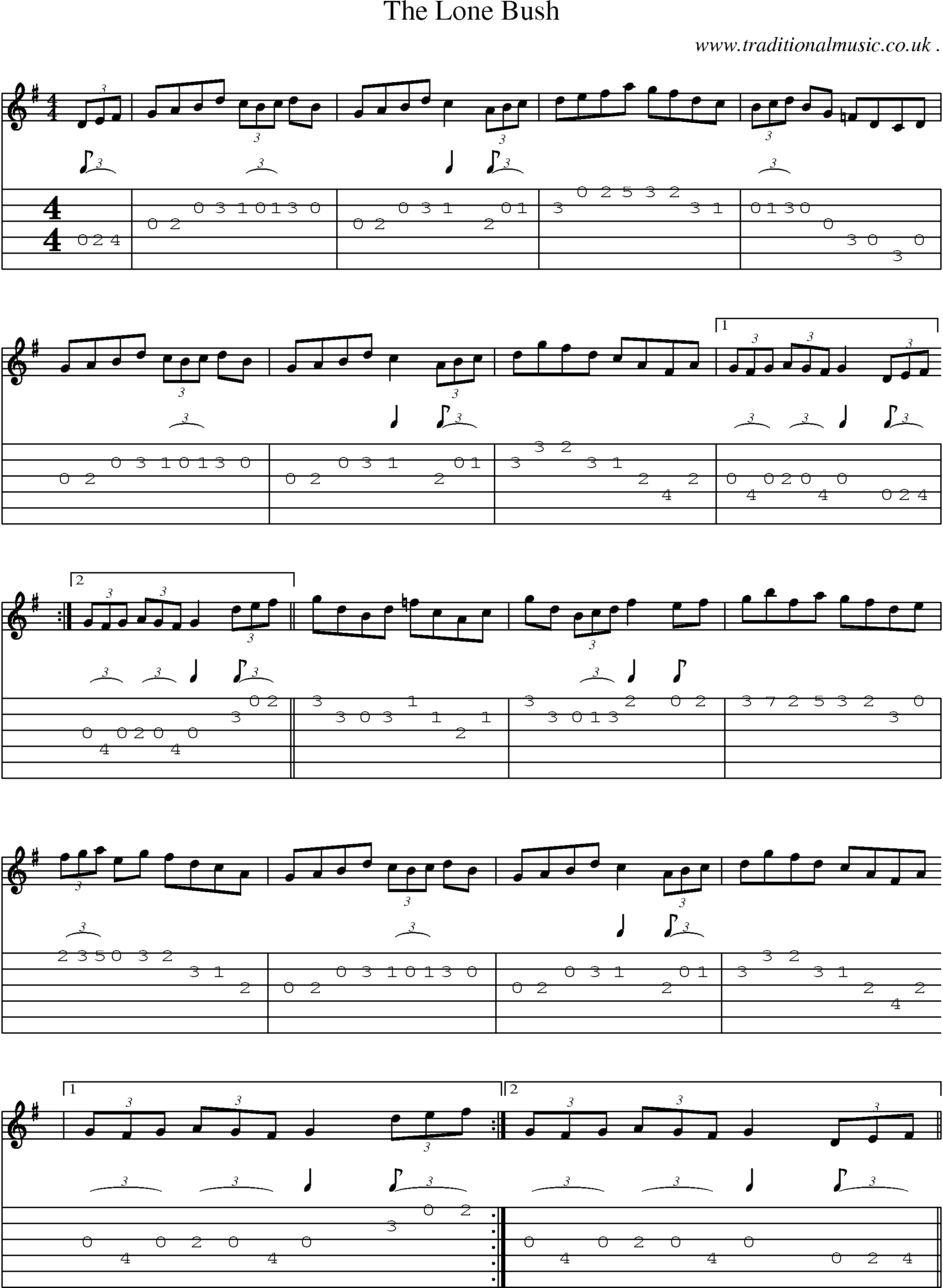Sheet-Music and Guitar Tabs for The Lone Bush