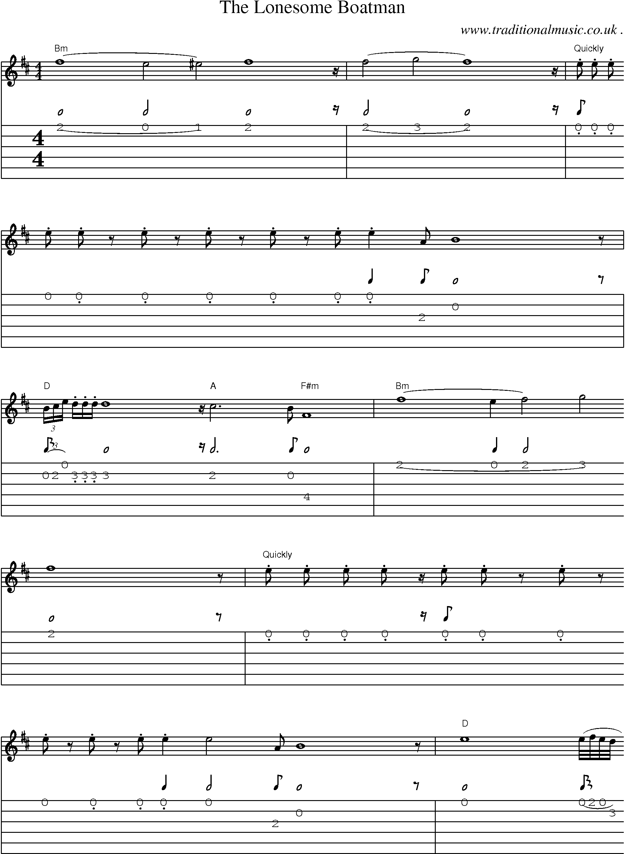 Sheet-Music and Guitar Tabs for The Lonesome Boatman