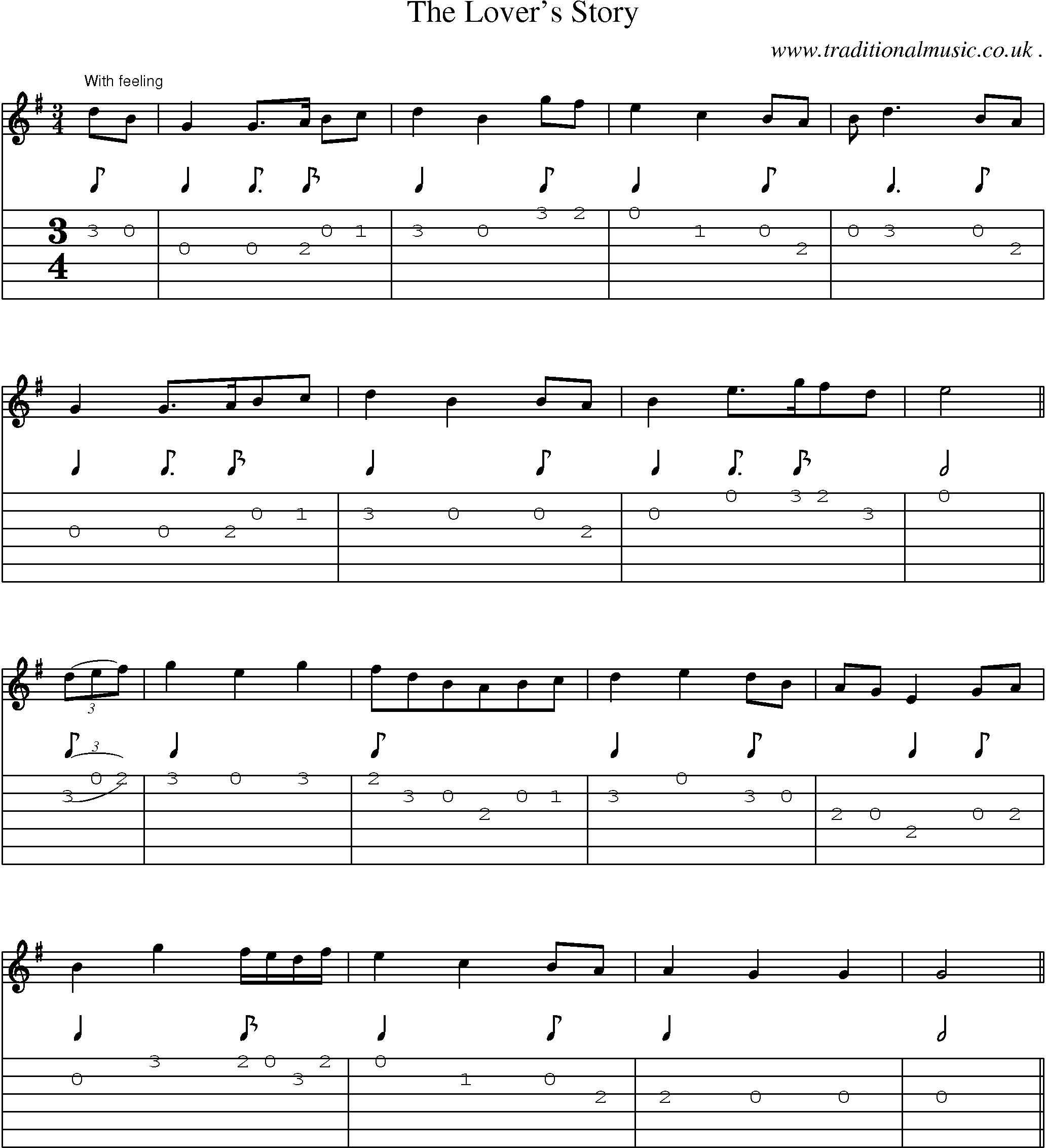 Sheet-Music and Guitar Tabs for The Lovers Story
