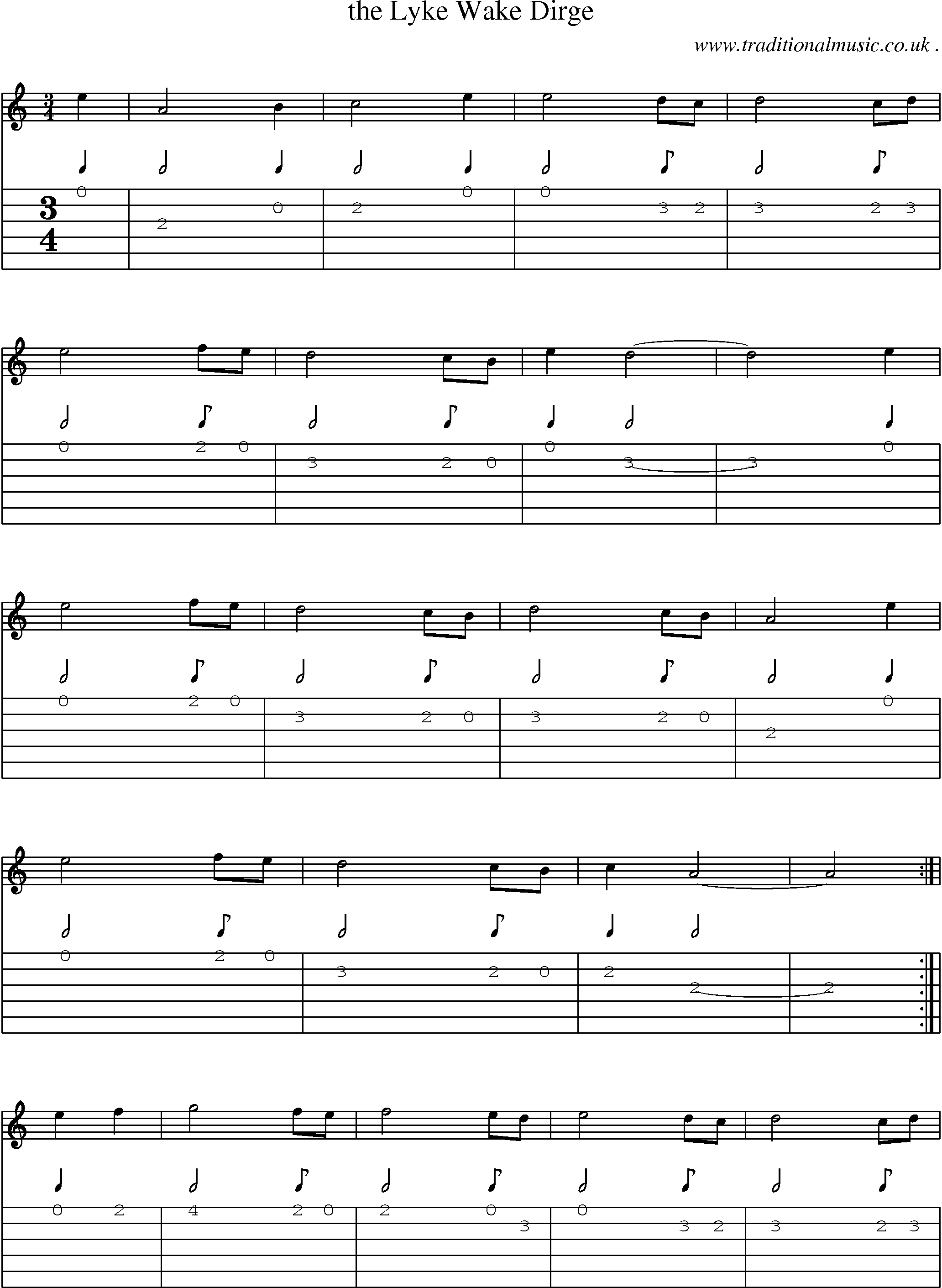 Sheet-Music and Guitar Tabs for The Lyke Wake Dirge