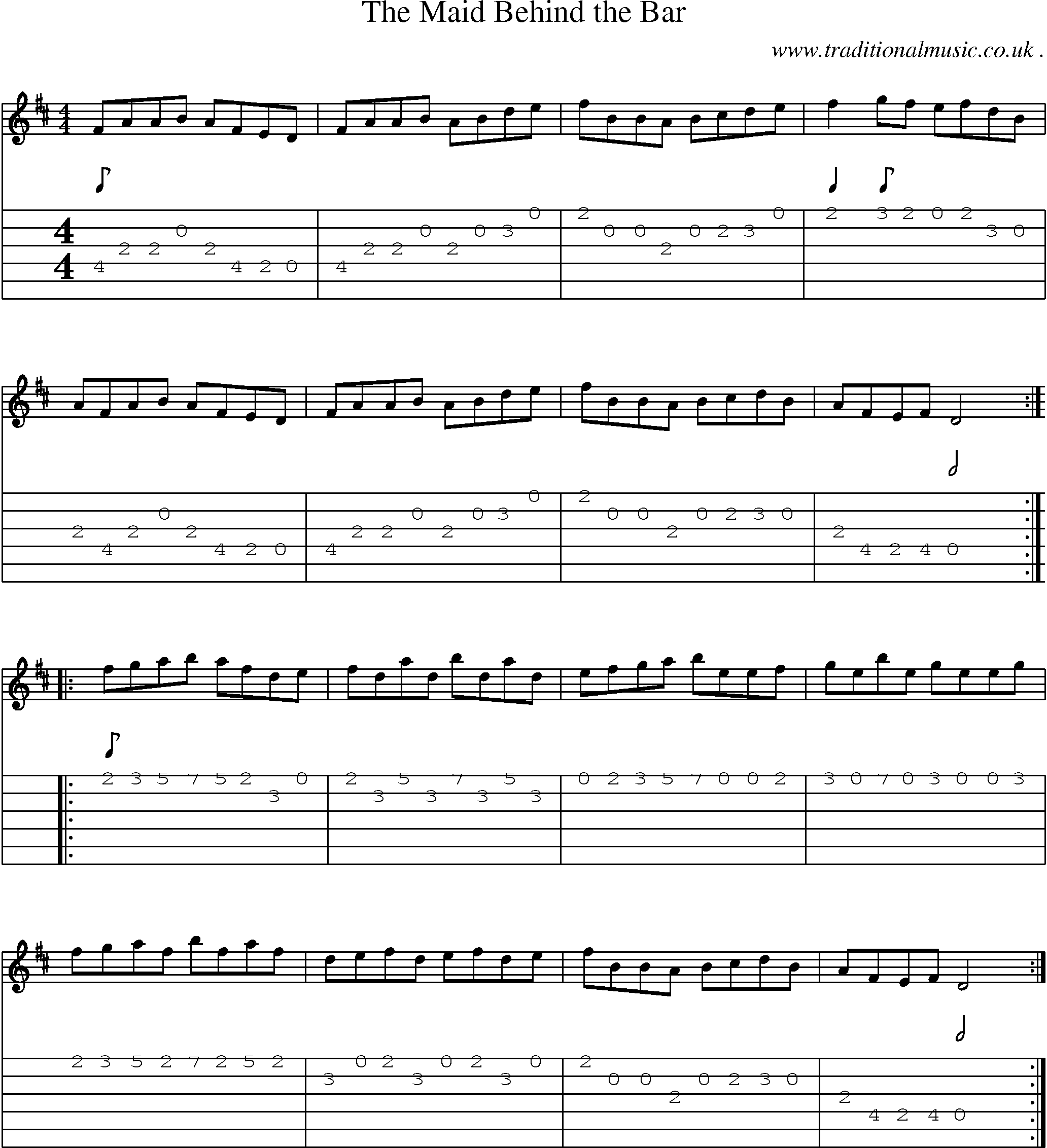 Sheet-Music and Guitar Tabs for The Maid Behind The Bar