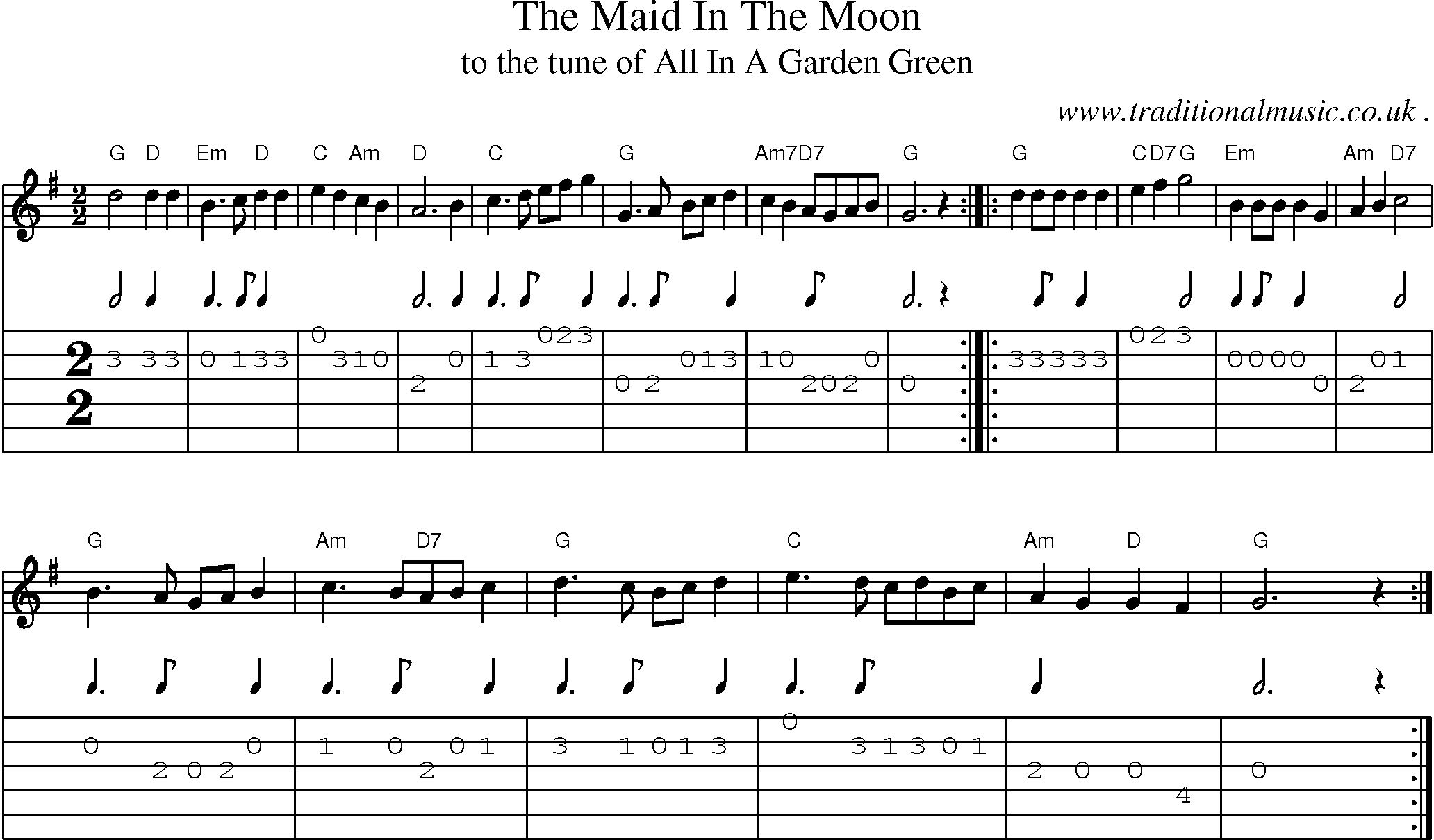 Sheet-Music and Guitar Tabs for The Maid In The Moon