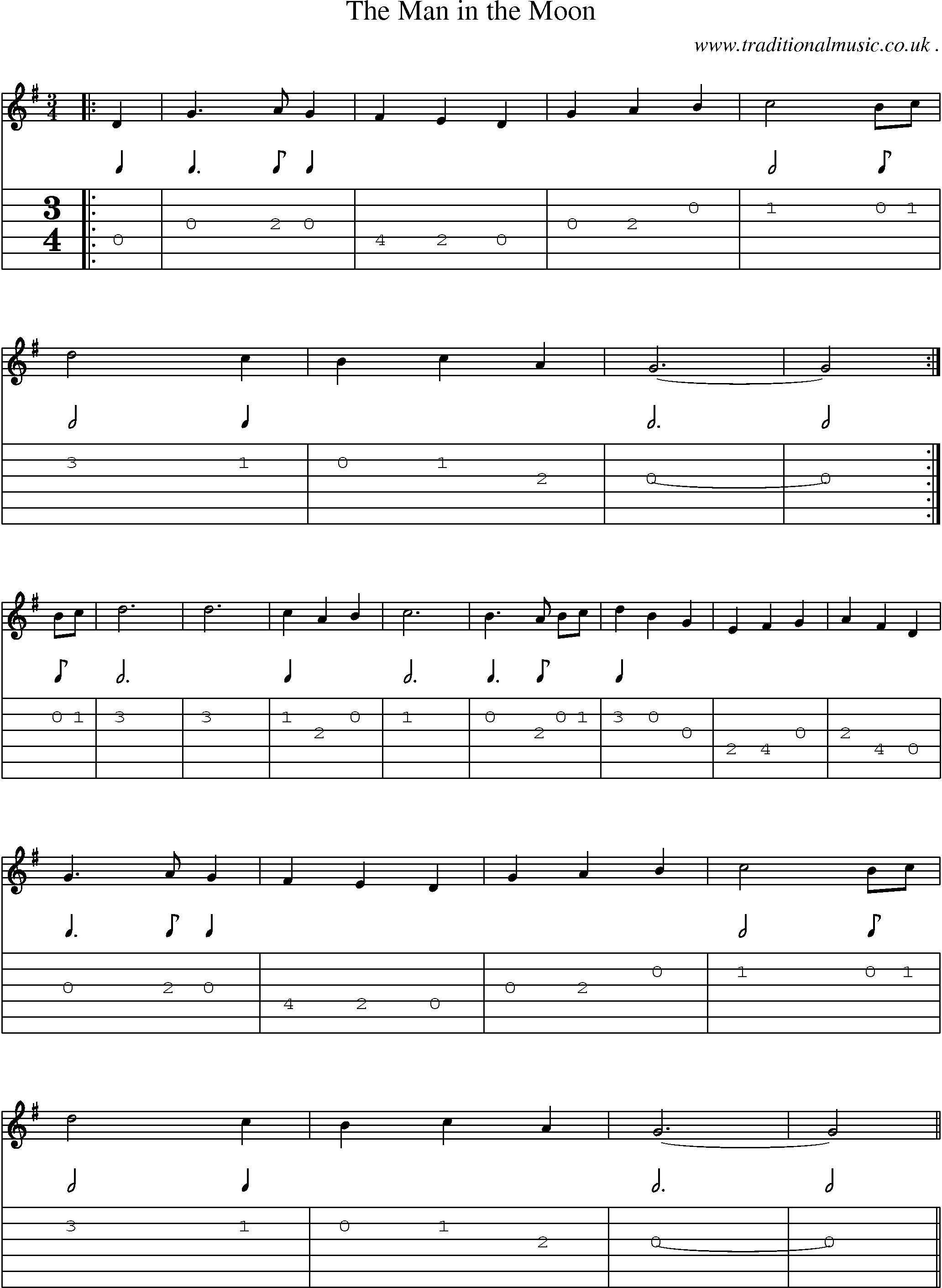 Sheet-Music and Guitar Tabs for The Man In The Moon