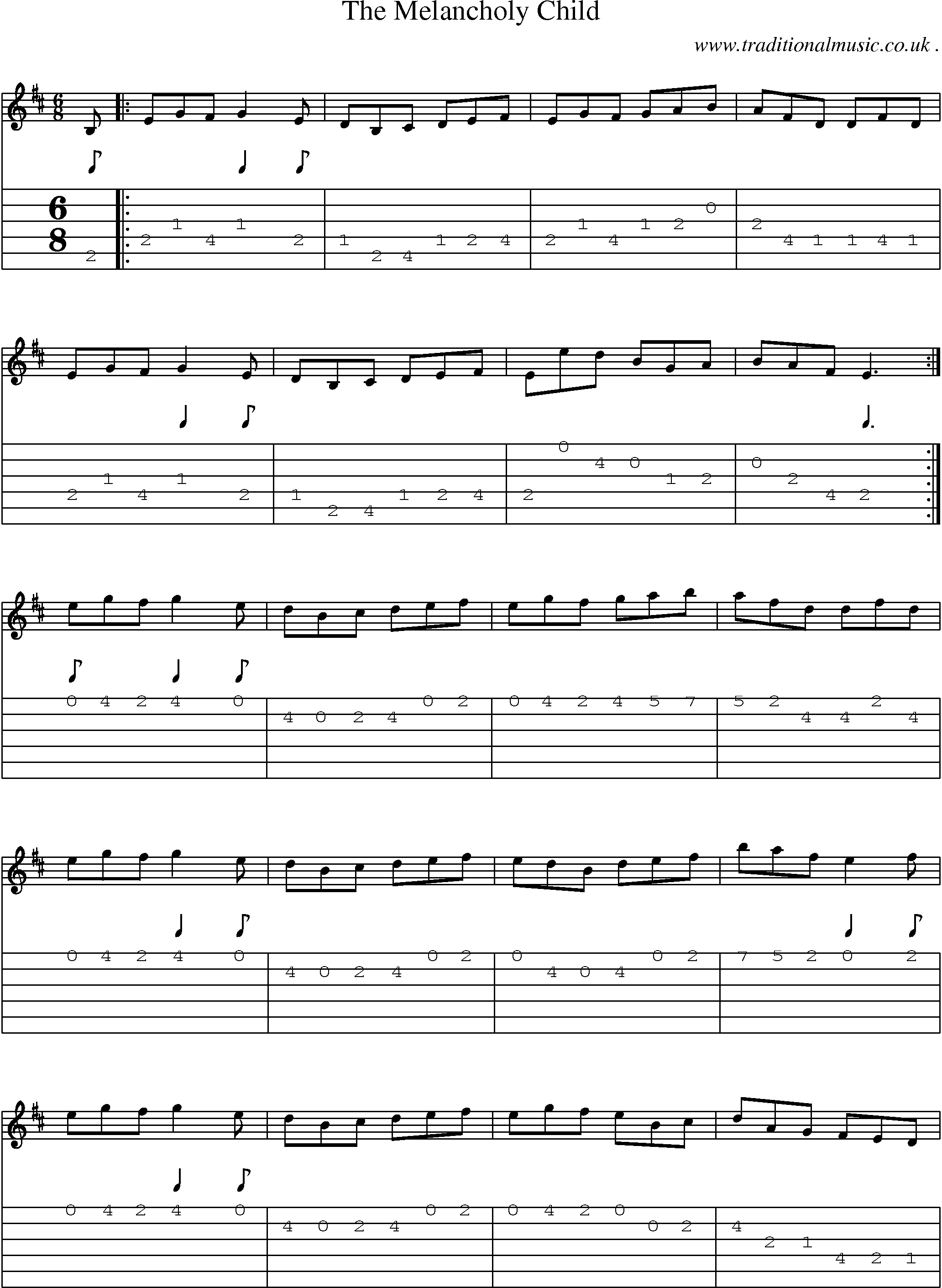 Sheet-Music and Guitar Tabs for The Melancholy Child