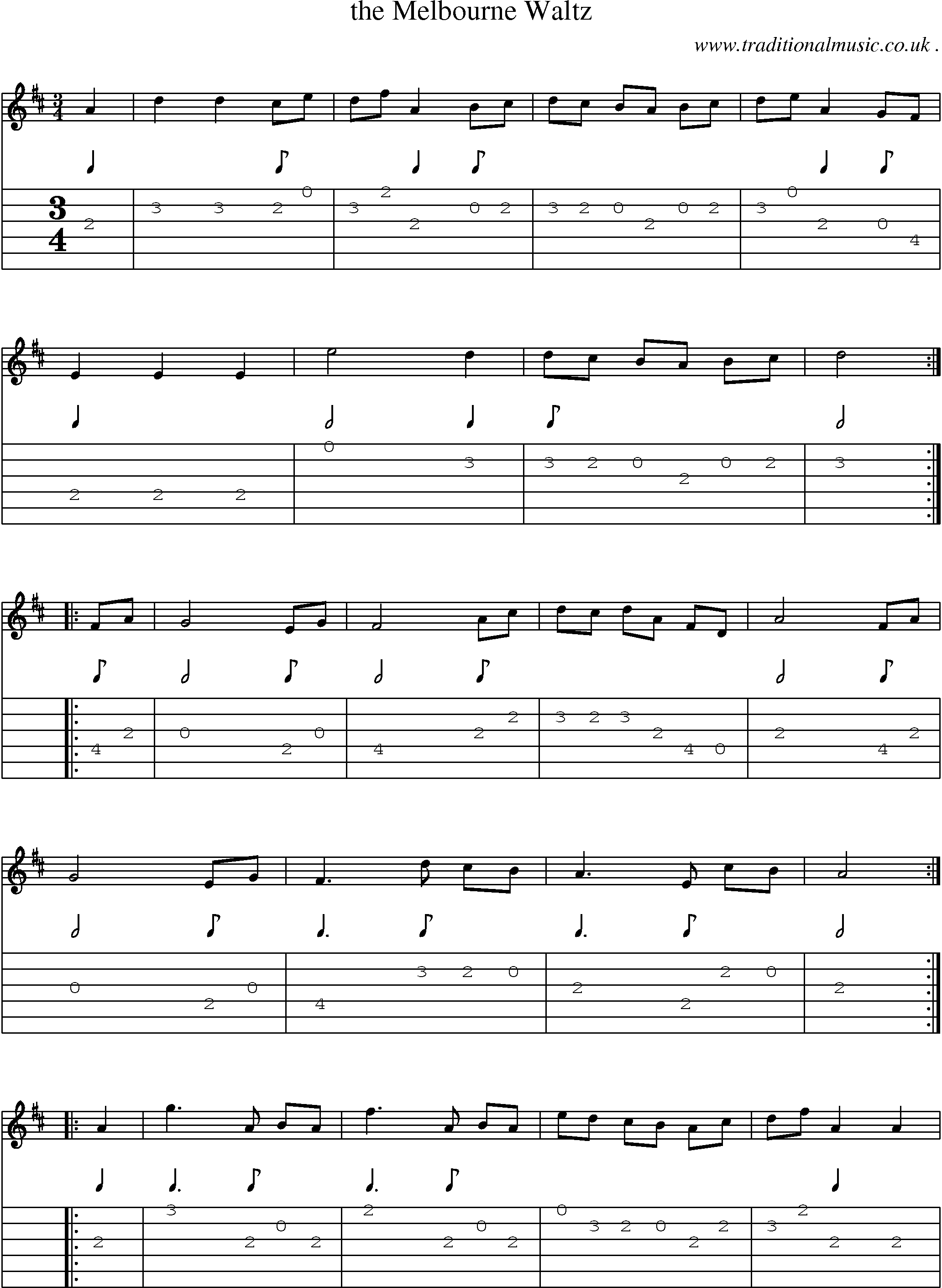 Sheet-Music and Guitar Tabs for The Melbourne Waltz