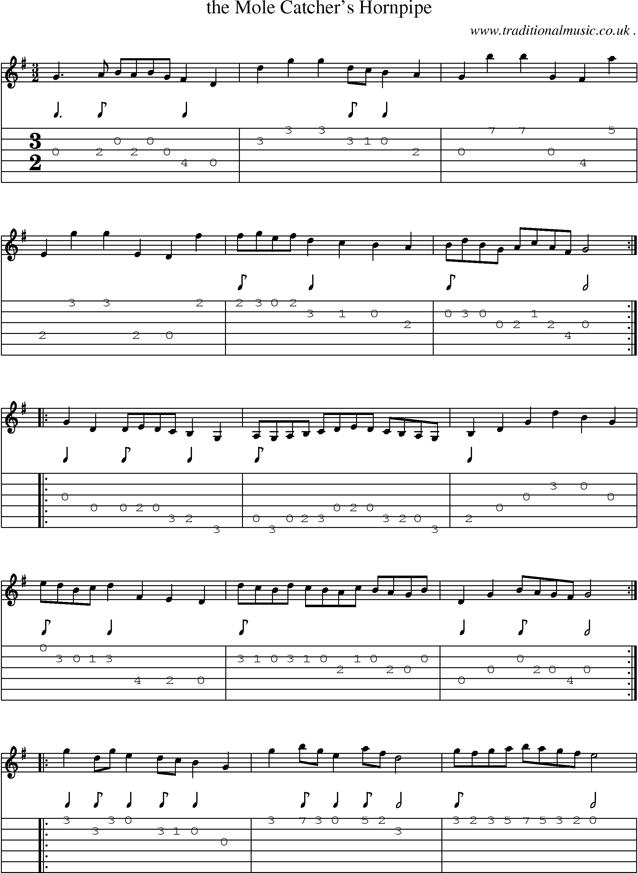 Sheet-Music and Guitar Tabs for The Mole Catchers Hornpipe