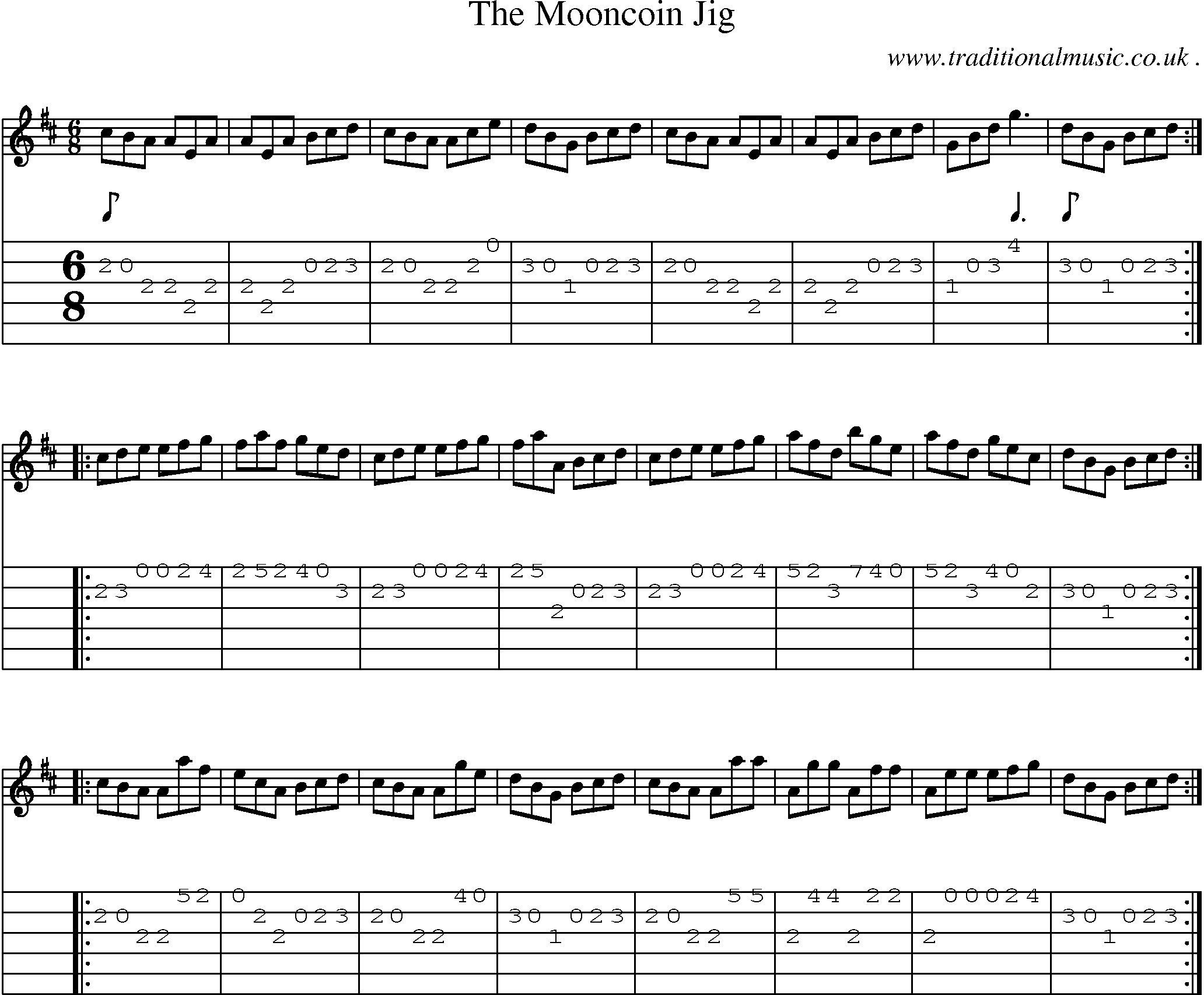 Sheet-Music and Guitar Tabs for The Mooncoin Jig