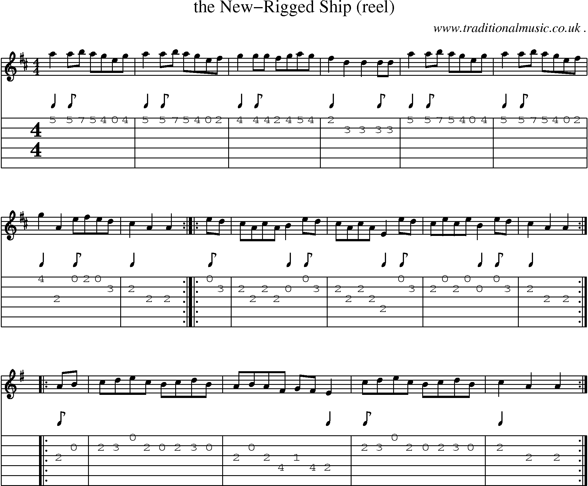 Sheet-Music and Guitar Tabs for The New-rigged Ship (reel)