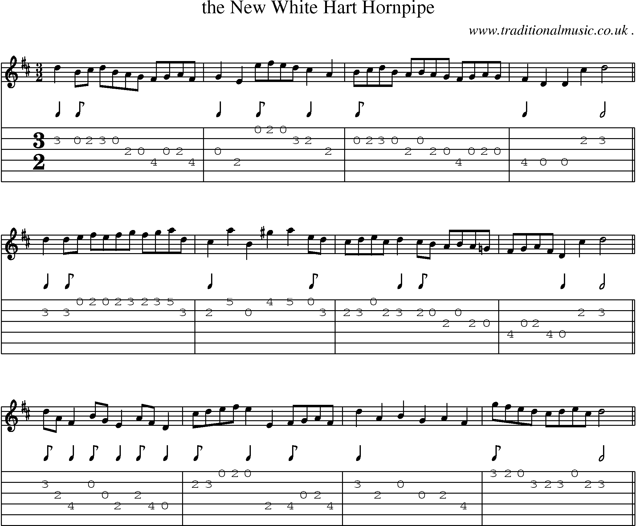 Sheet-Music and Guitar Tabs for The New White Hart Hornpipe