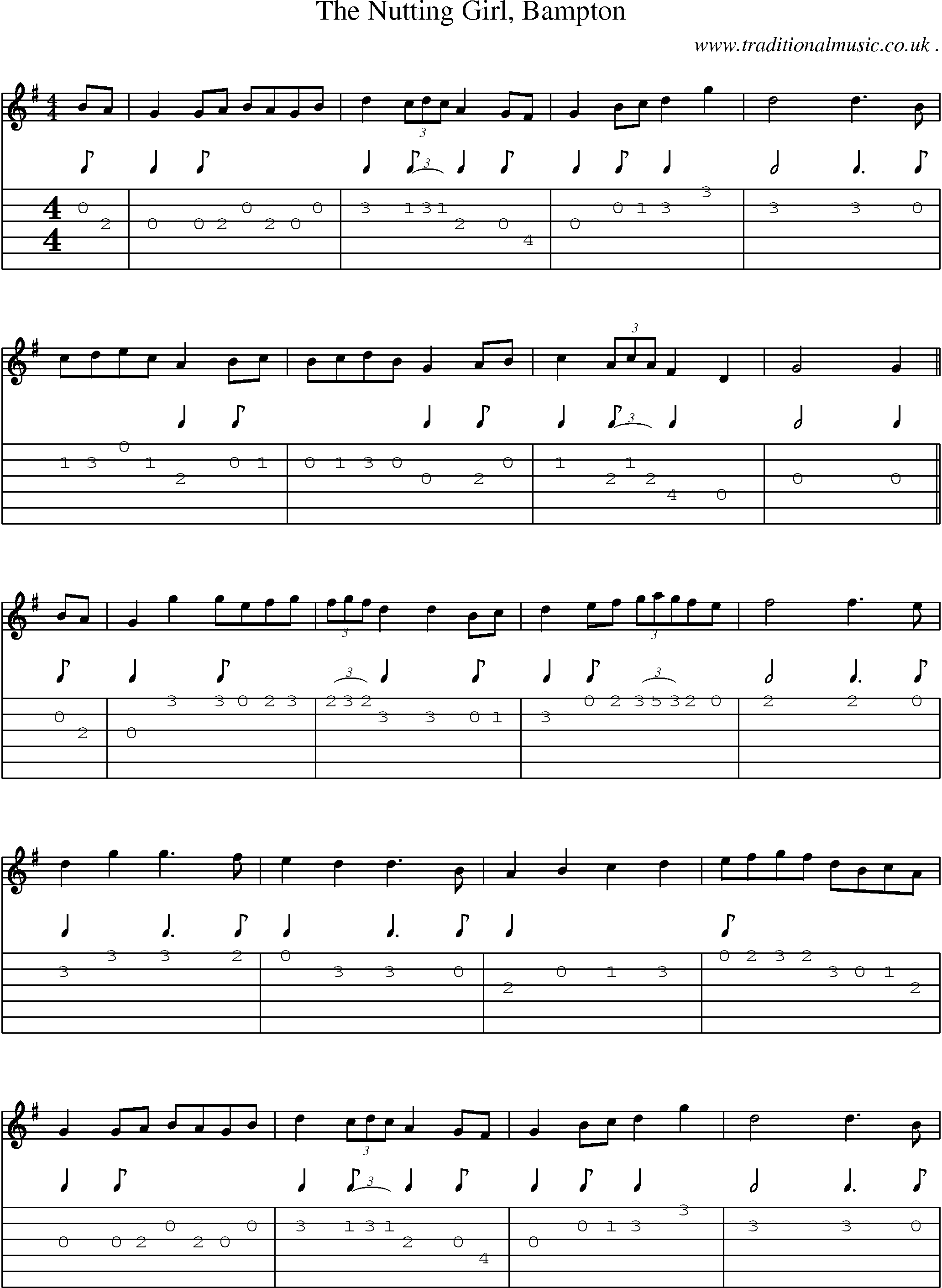 Sheet-Music and Guitar Tabs for The Nutting Girl Bampton