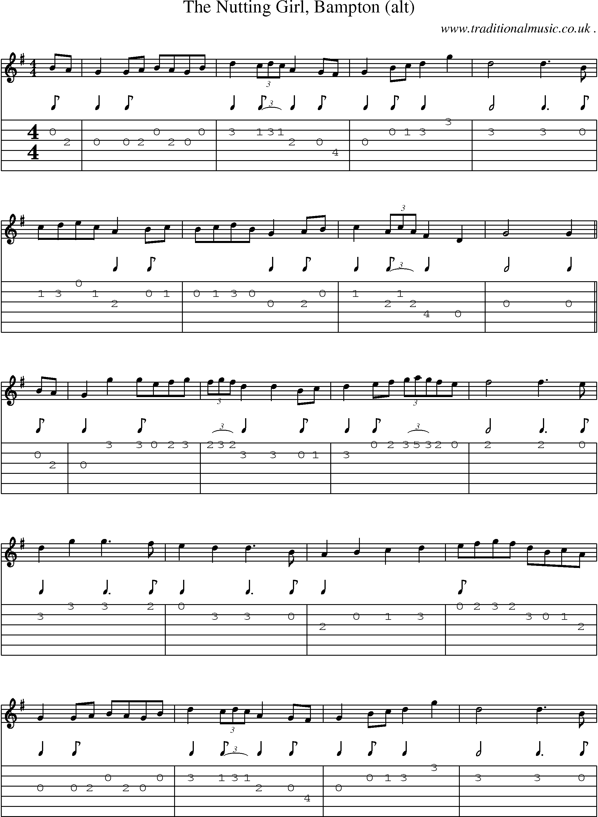 Sheet-Music and Guitar Tabs for The Nutting Girl Bampton (alt)