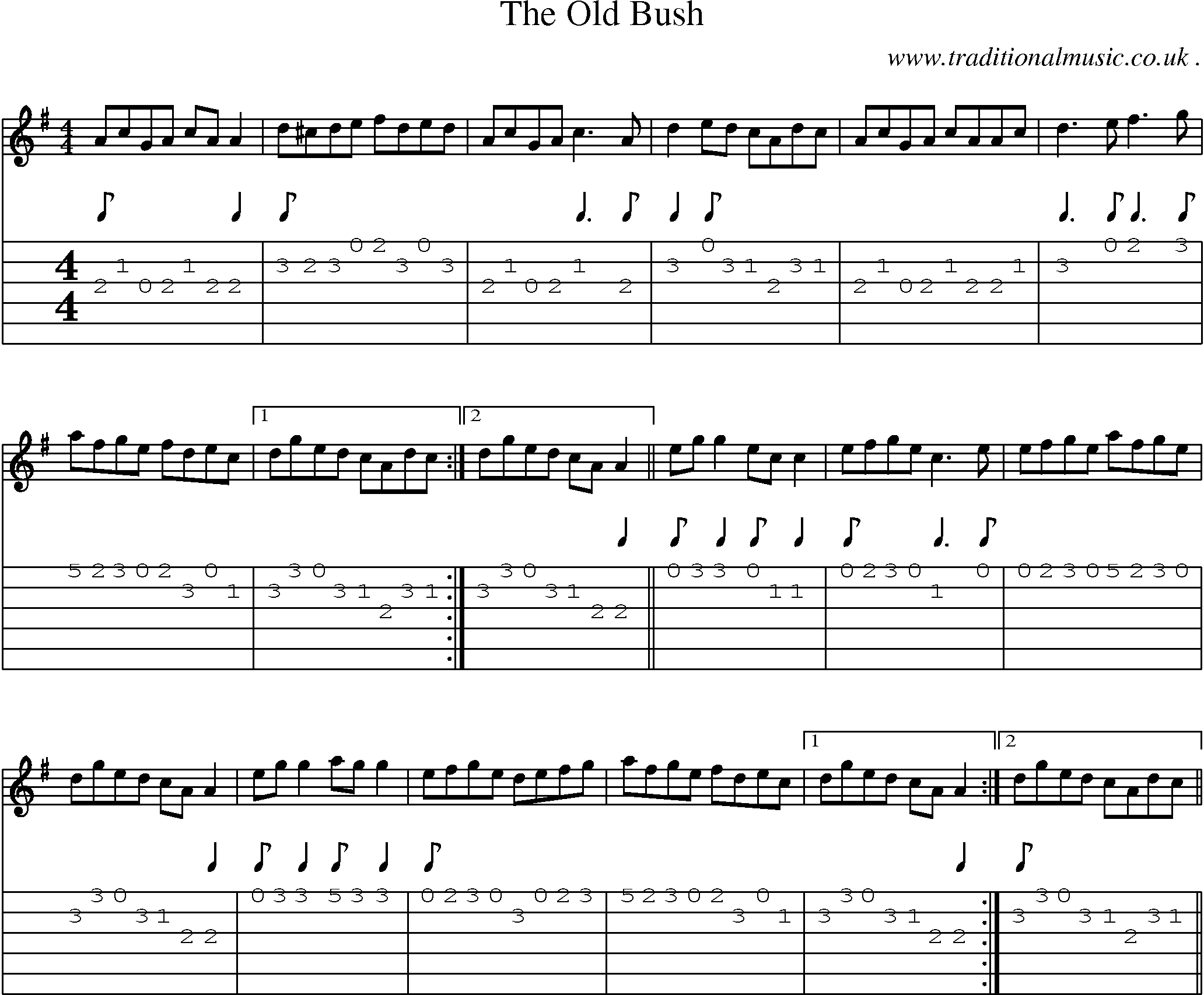 Sheet-Music and Guitar Tabs for The Old Bush