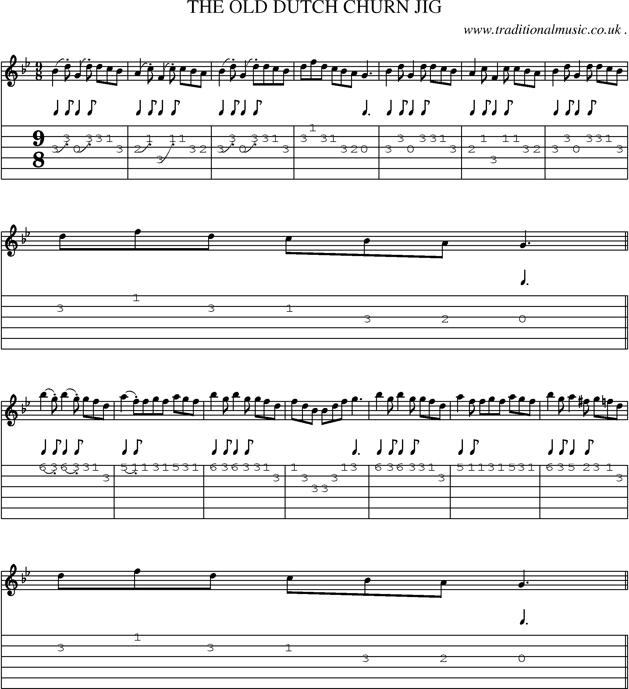 Sheet-Music and Guitar Tabs for The Old Dutch Churn Jig