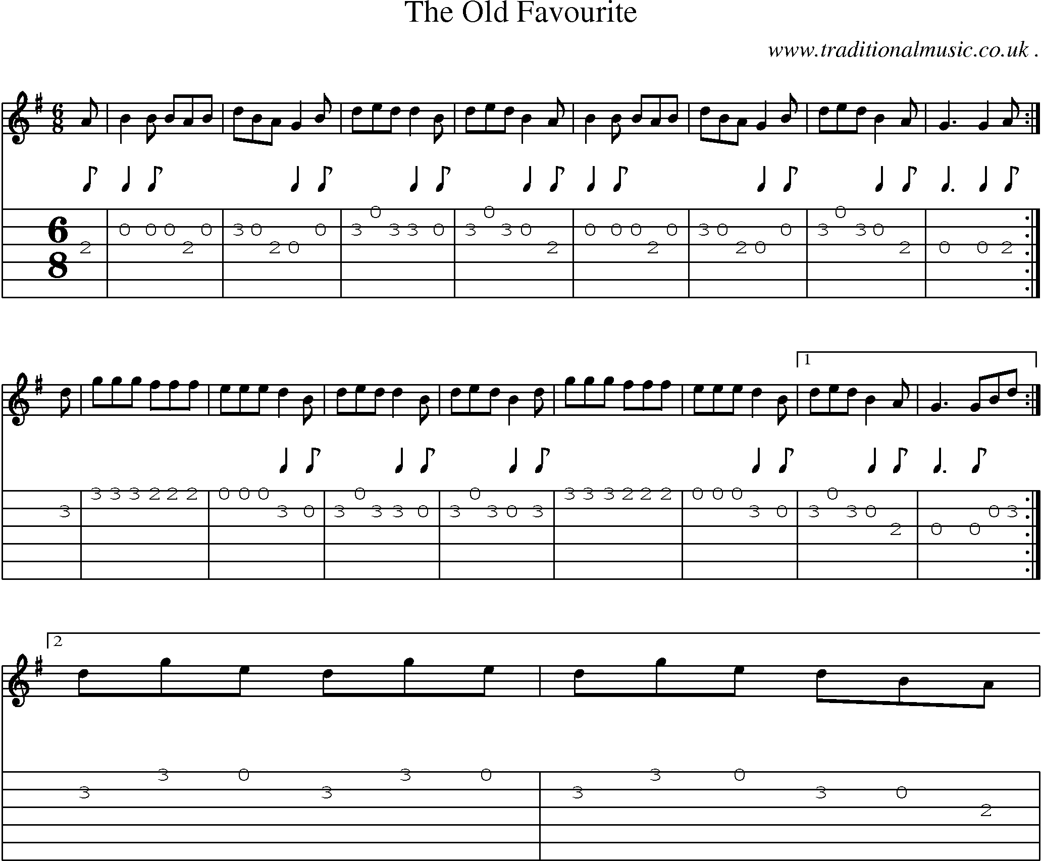 Sheet-Music and Guitar Tabs for The Old Favourite