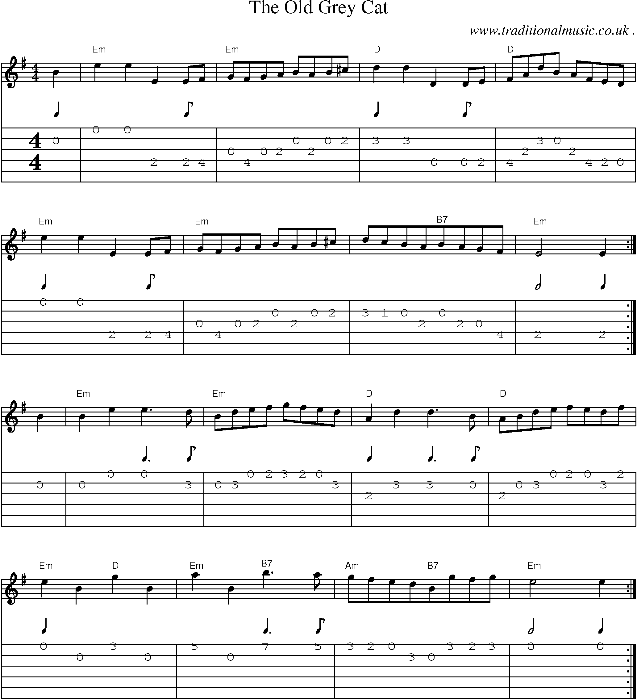 Sheet-Music and Guitar Tabs for The Old Grey Cat