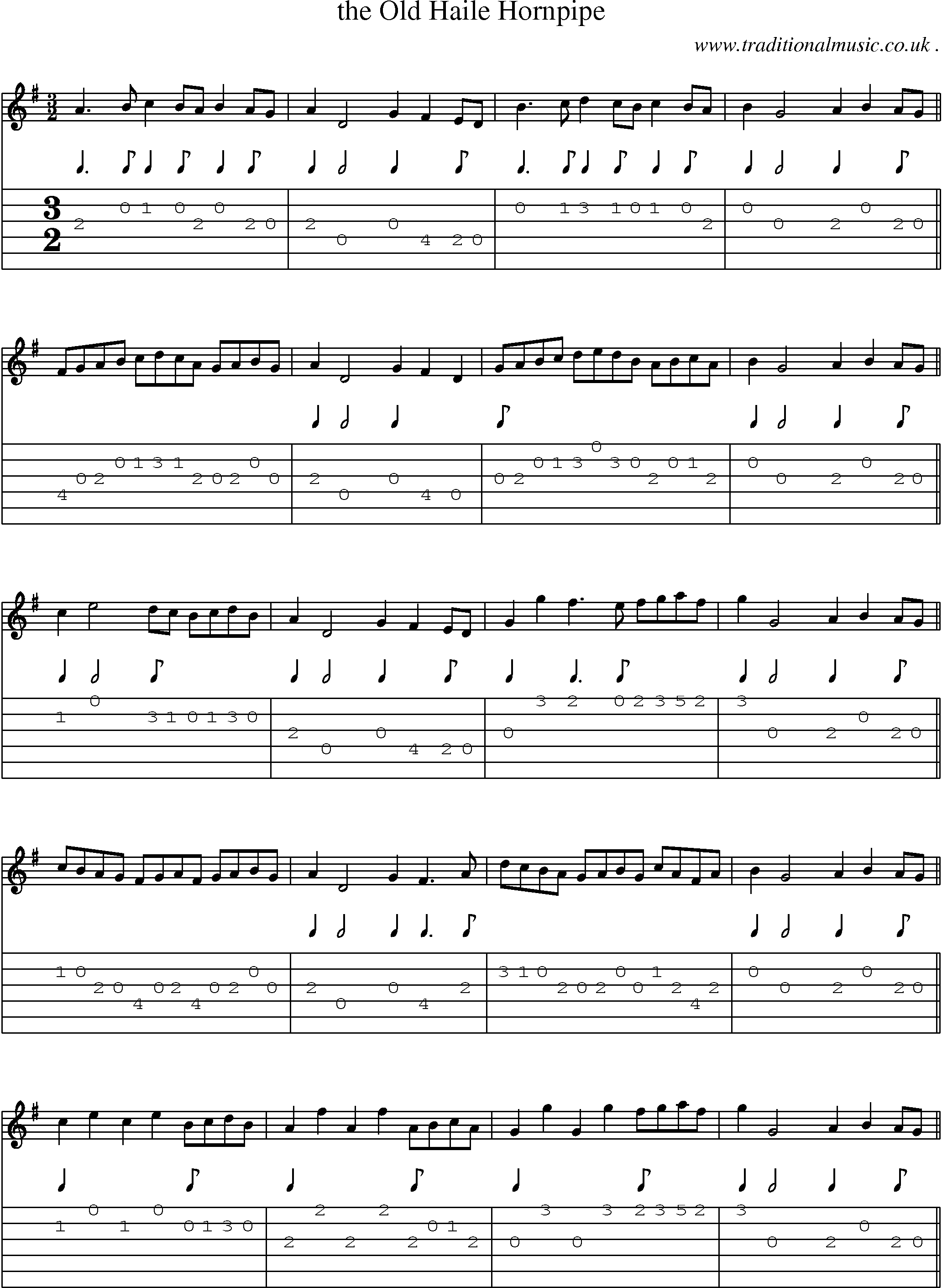 Sheet-Music and Guitar Tabs for The Old Haile Hornpipe