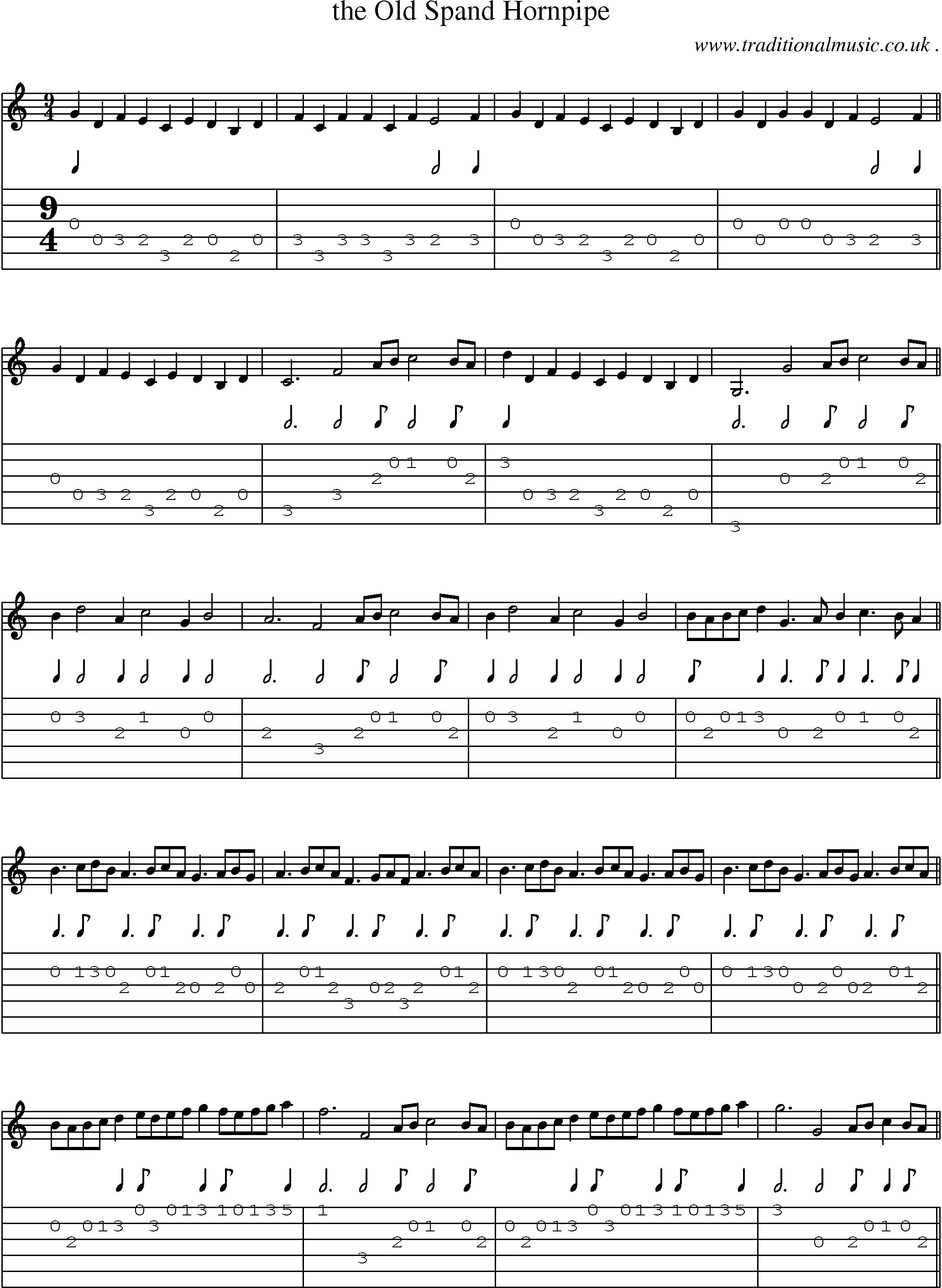 Sheet-Music and Guitar Tabs for The Old Spand Hornpipe
